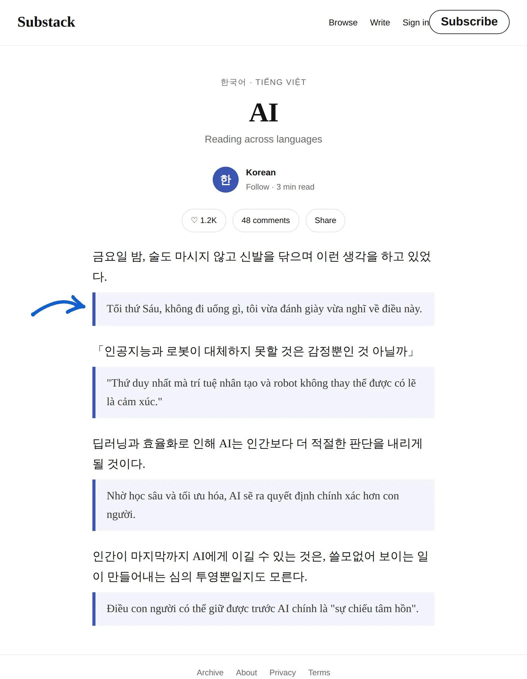 Korean newsletter translated to Vietnamese with BothLang