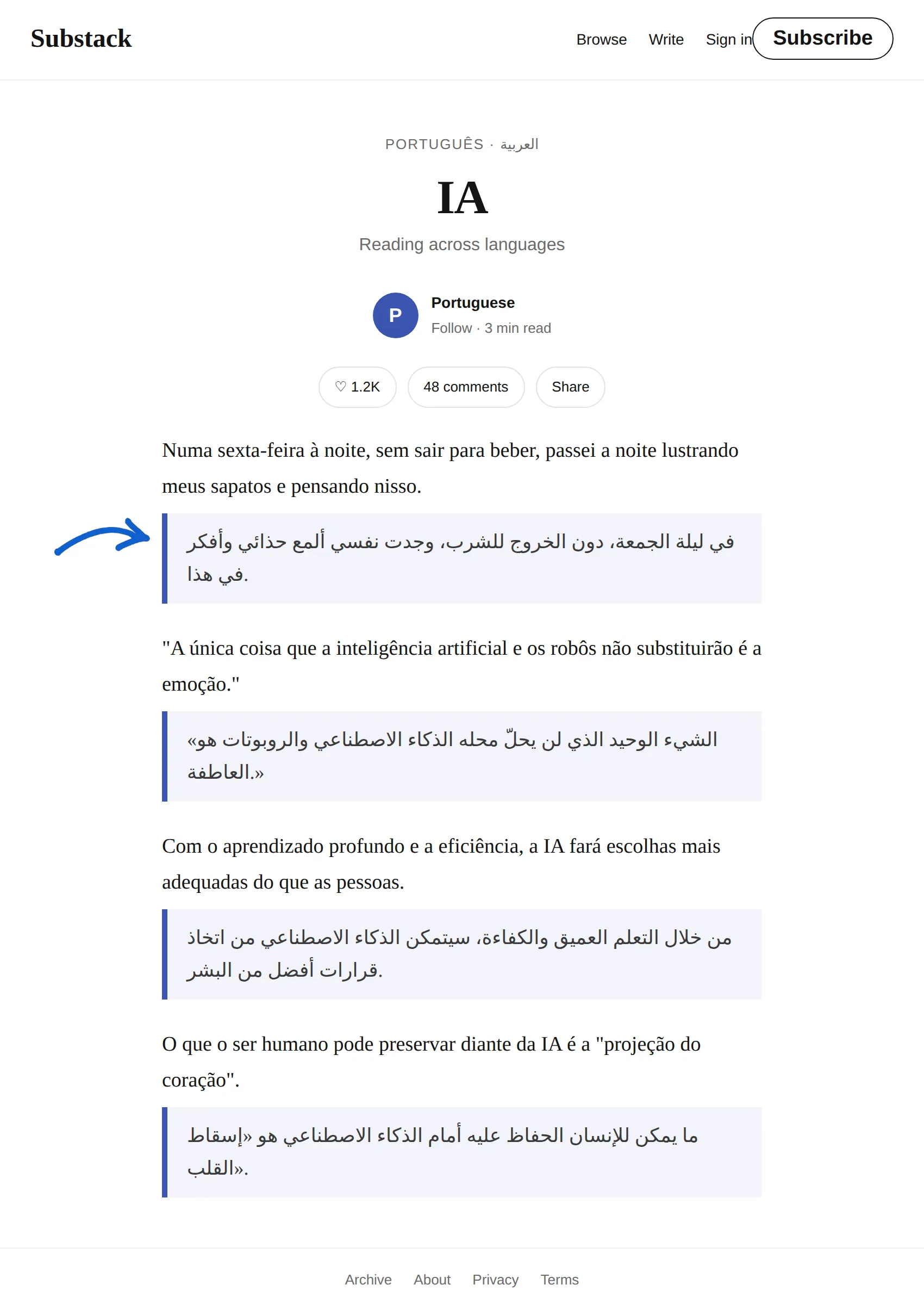 Portuguese newsletter translated to Arabic with BothLang