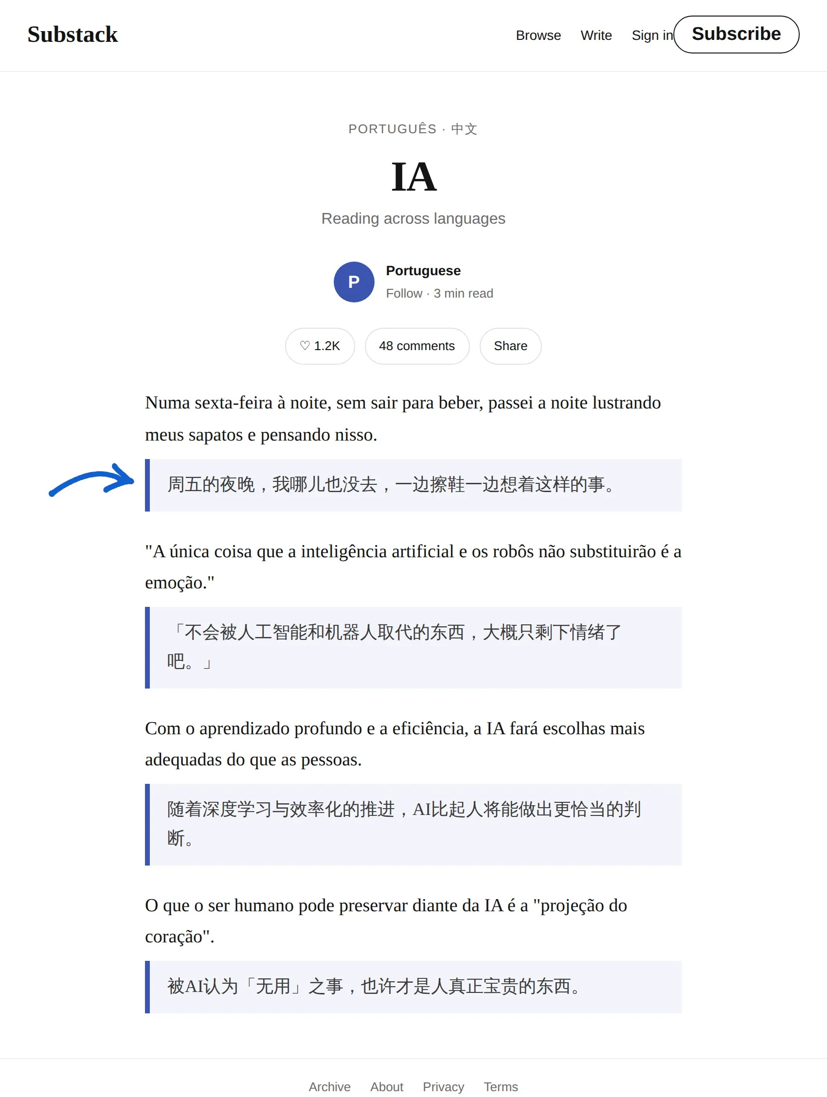 Portuguese newsletter translated to Chinese with BothLang