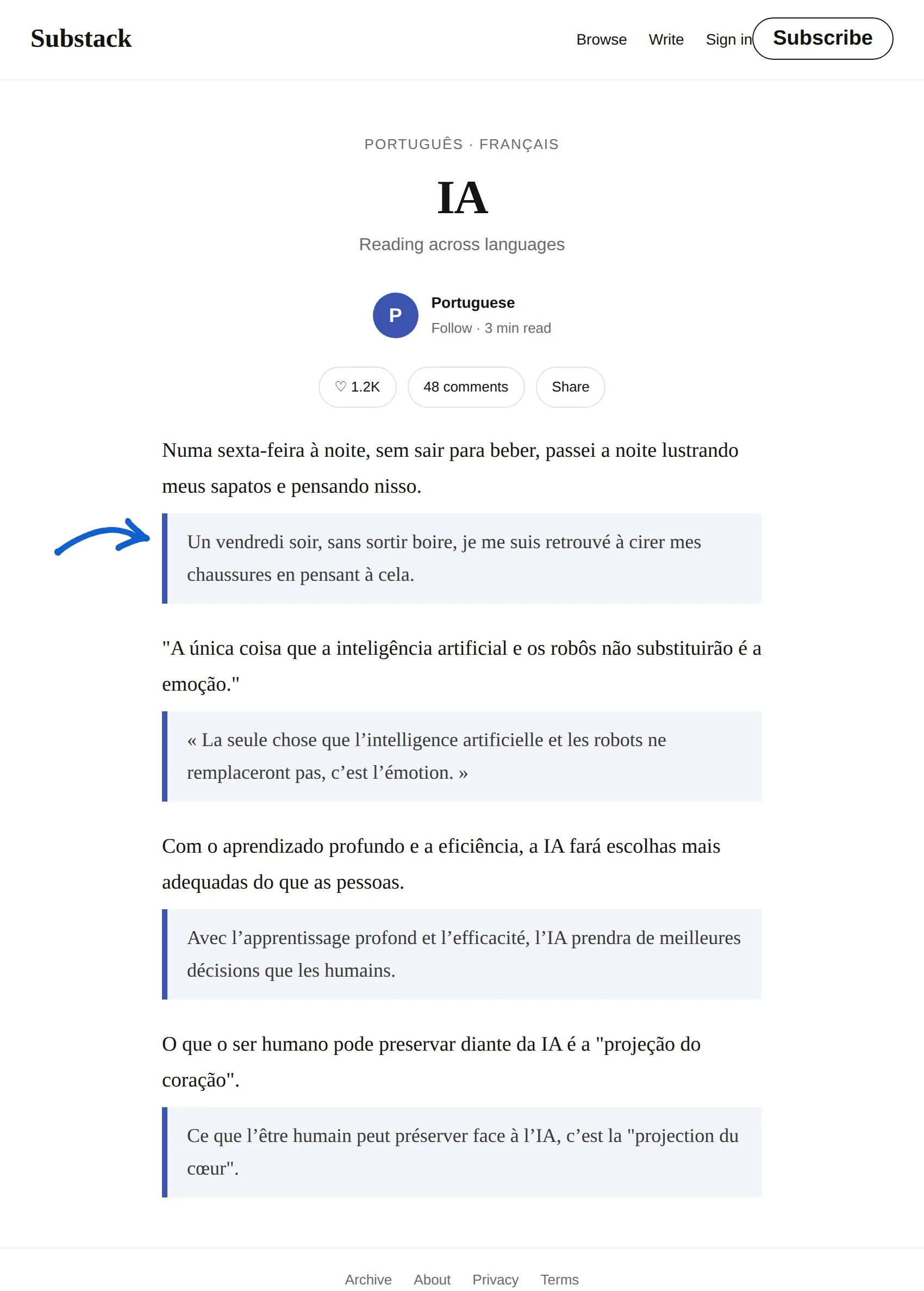 Portuguese newsletter translated to French with BothLang