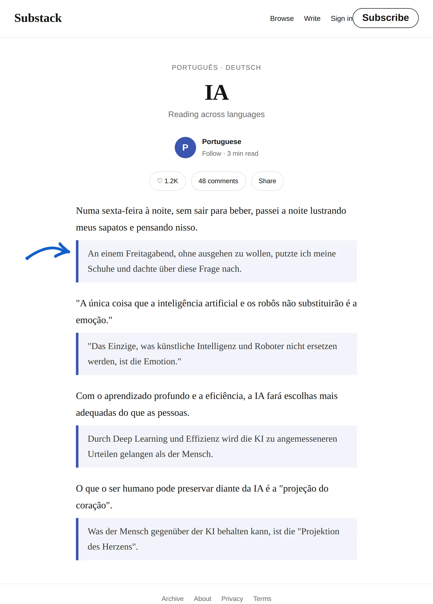 Portuguese newsletter translated to German with BothLang