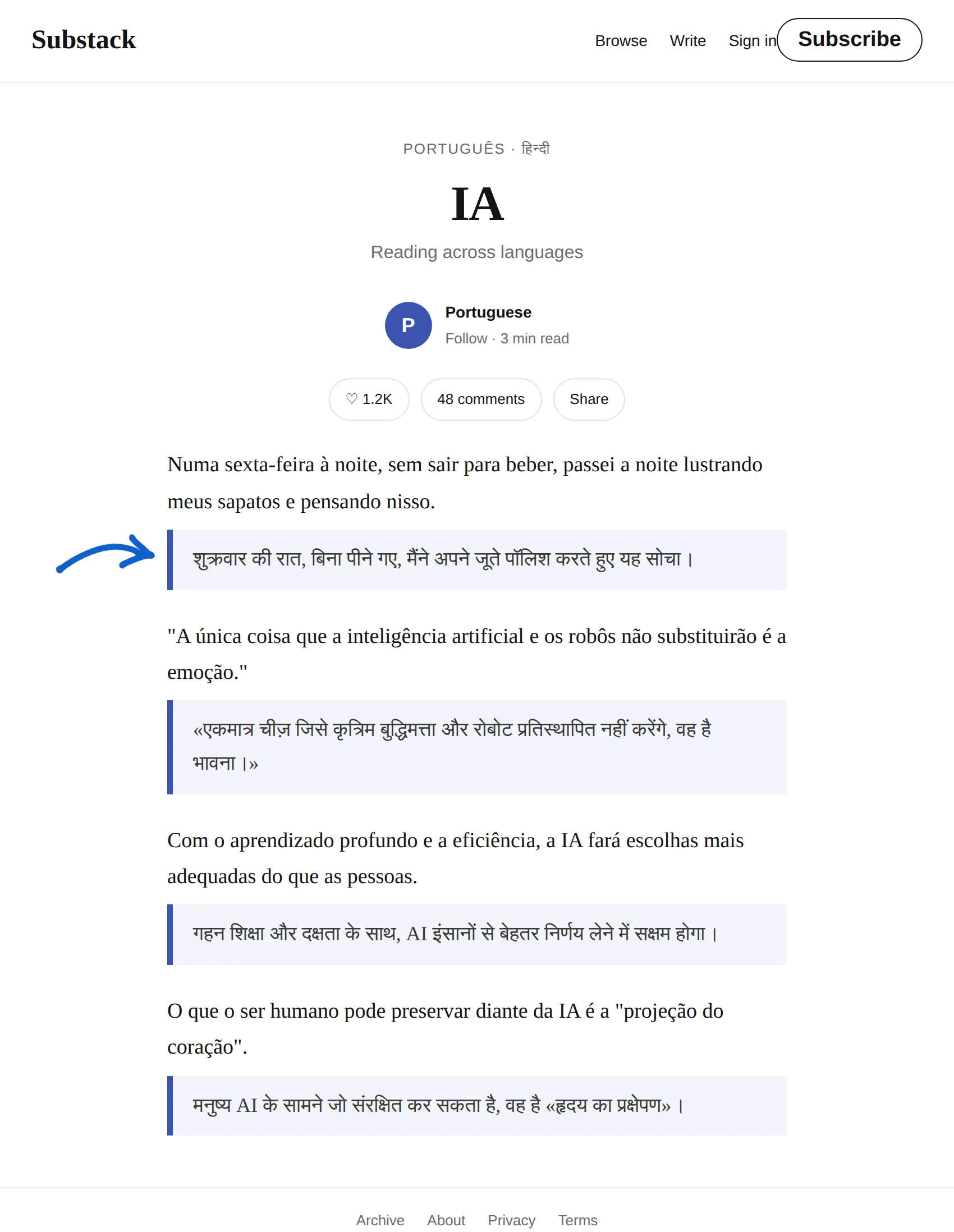 Portuguese newsletter translated to Hindi with BothLang