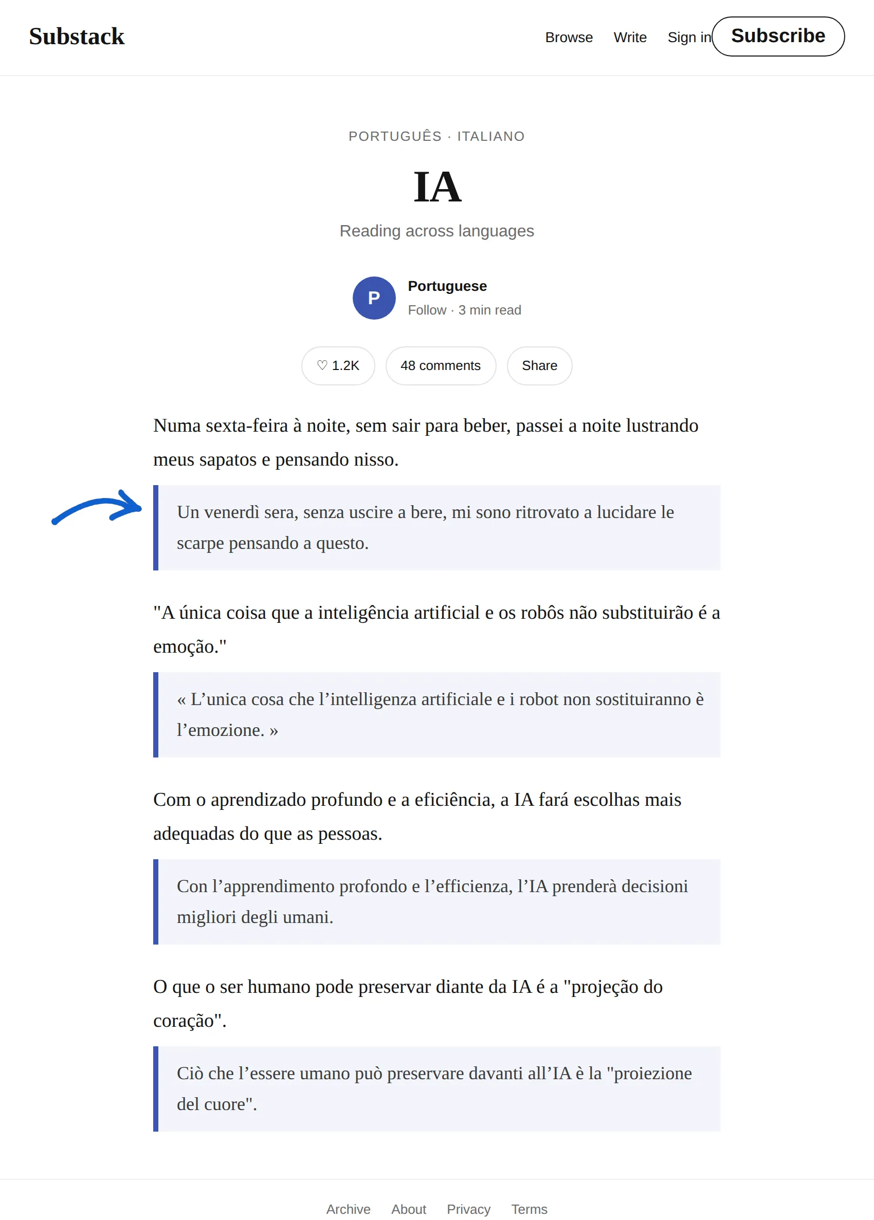 Portuguese newsletter translated to Italian with BothLang