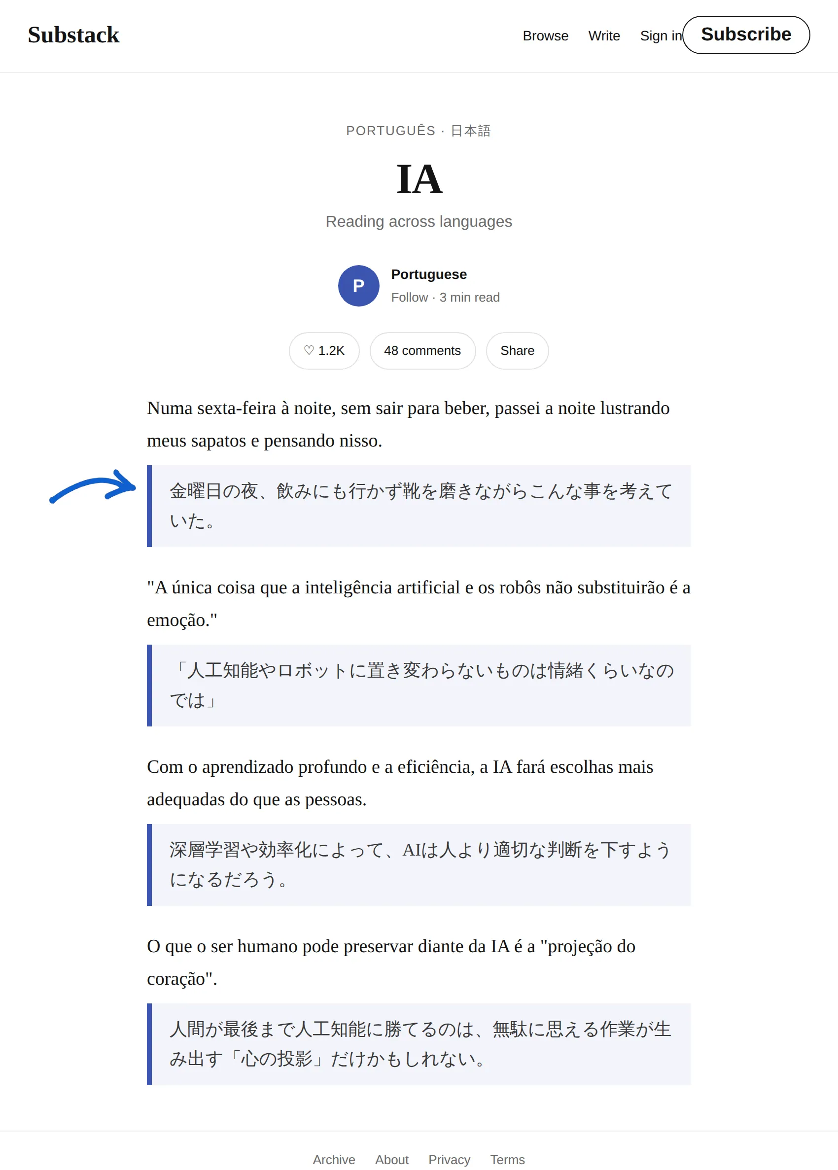 Portuguese newsletter translated to Japanese with BothLang