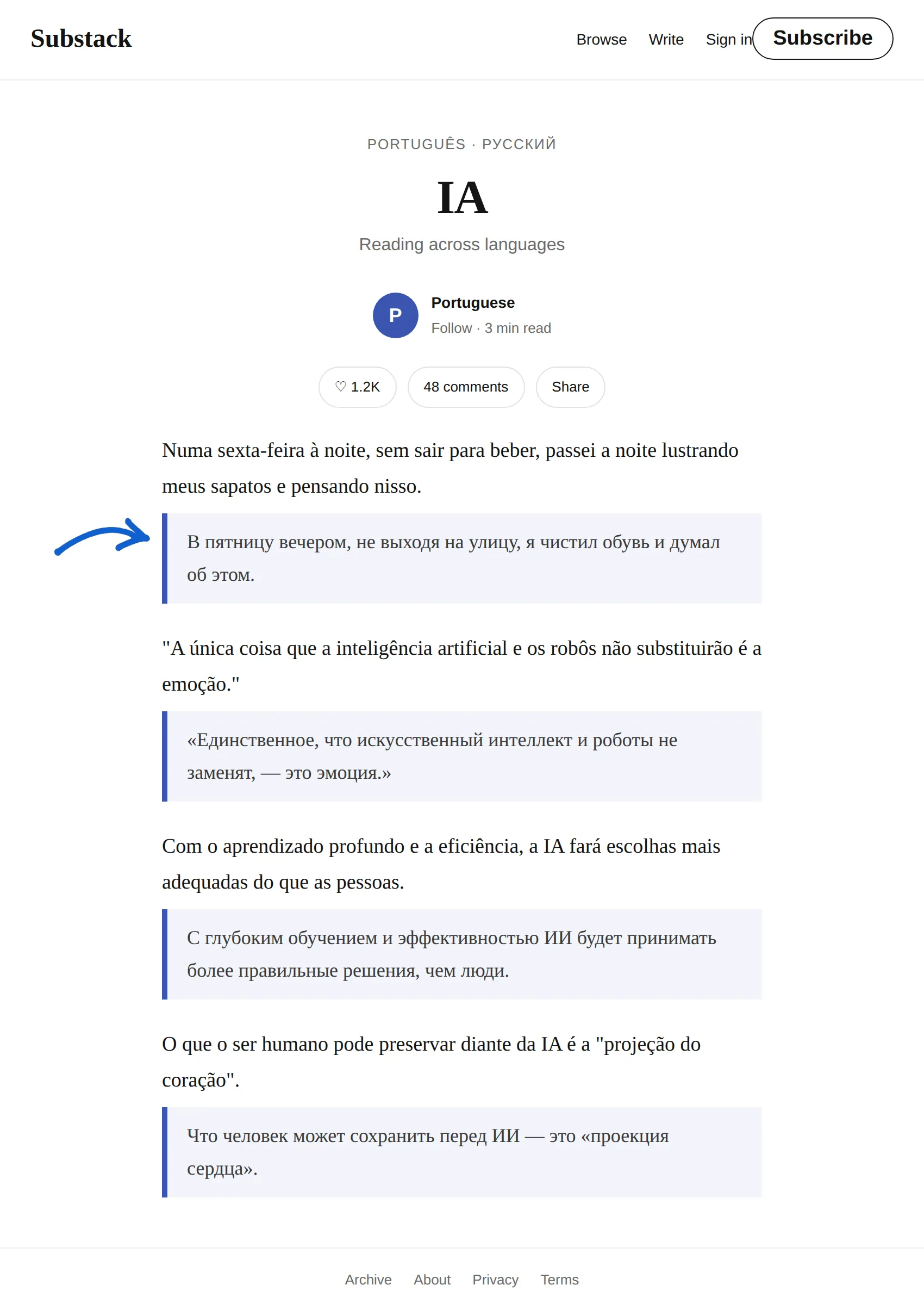 Portuguese newsletter translated to Russian with BothLang