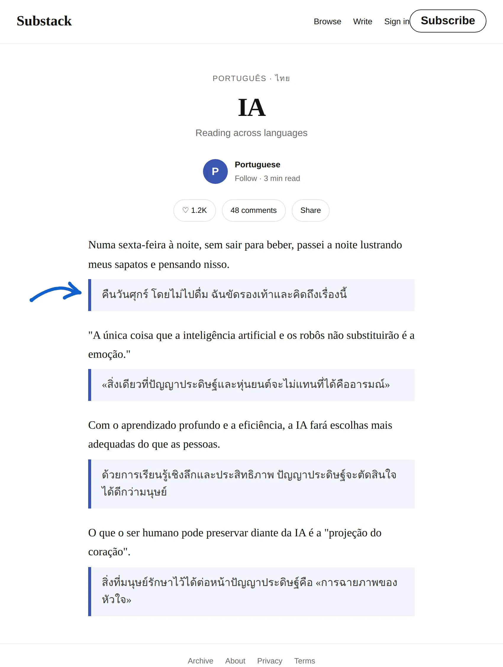 Portuguese newsletter translated to Thai with BothLang