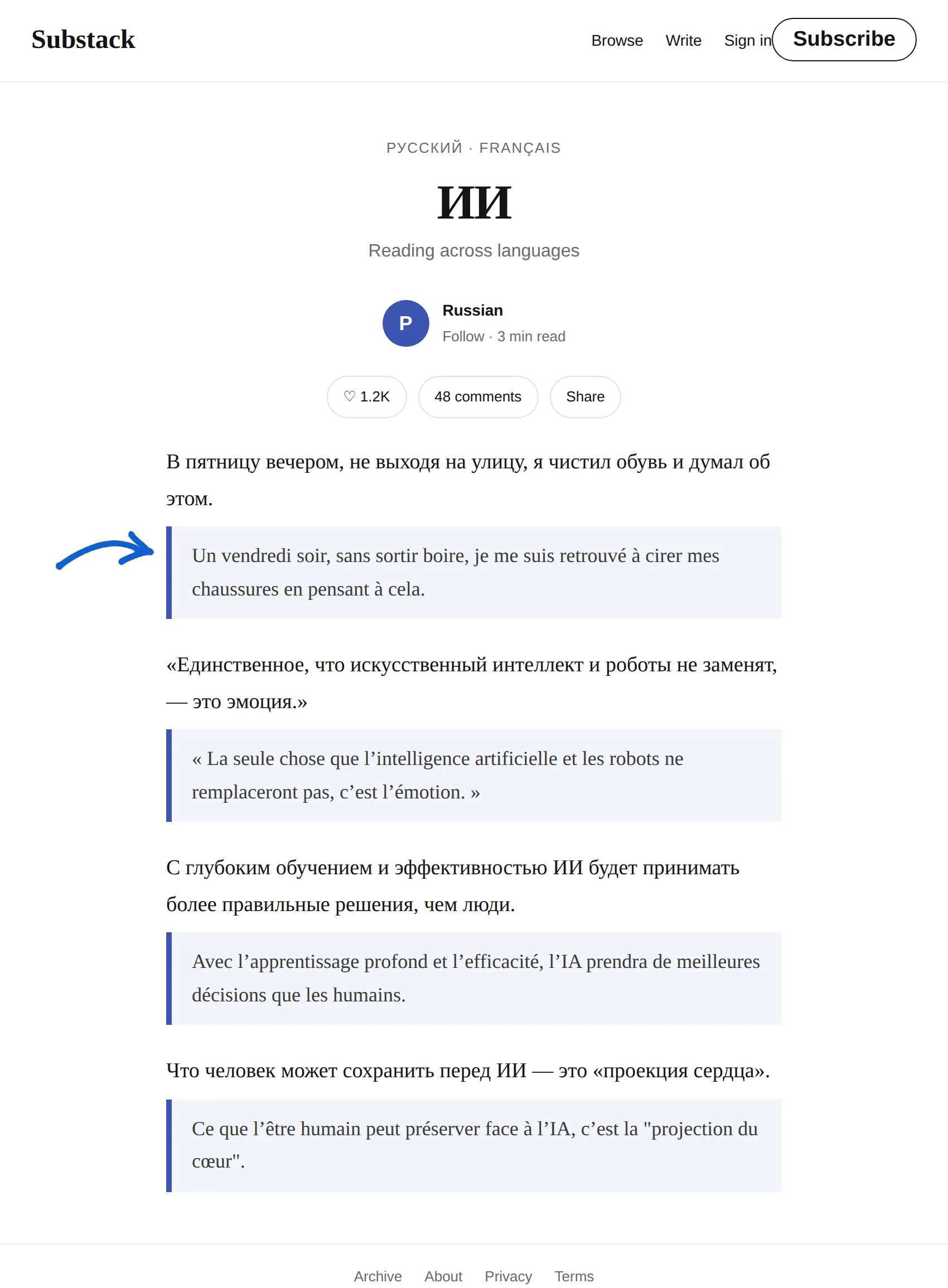Russian newsletter translated to French with BothLang