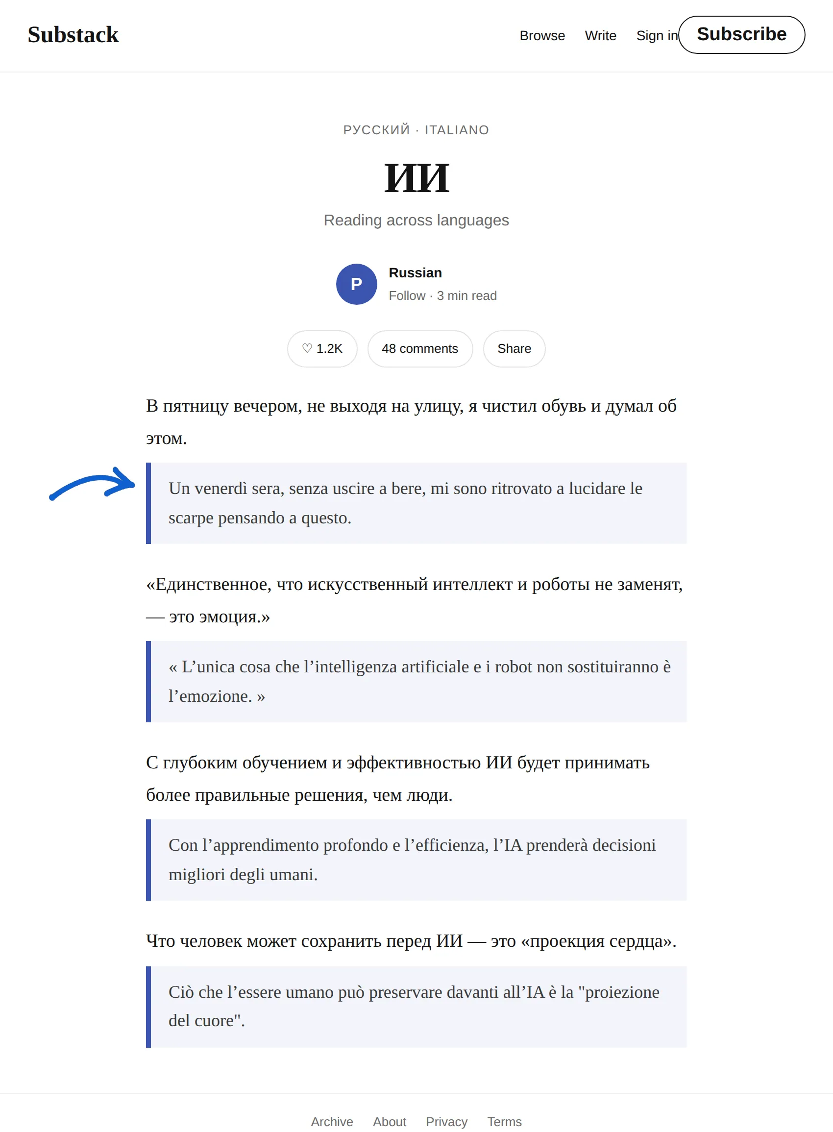 Russian newsletter translated to Italian with BothLang