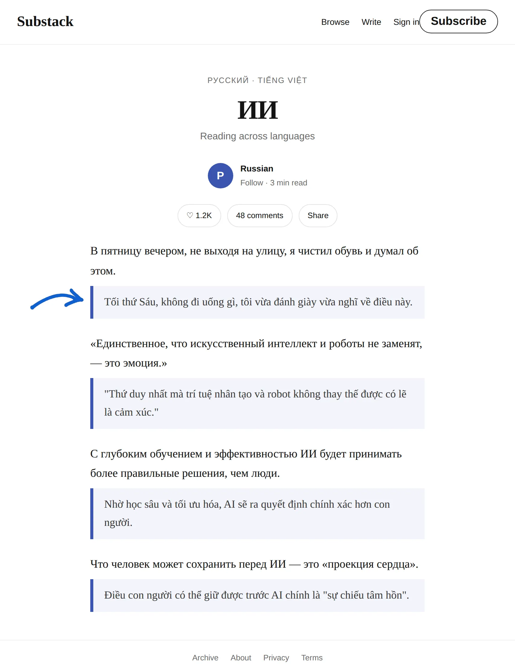 Russian newsletter translated to Vietnamese with BothLang