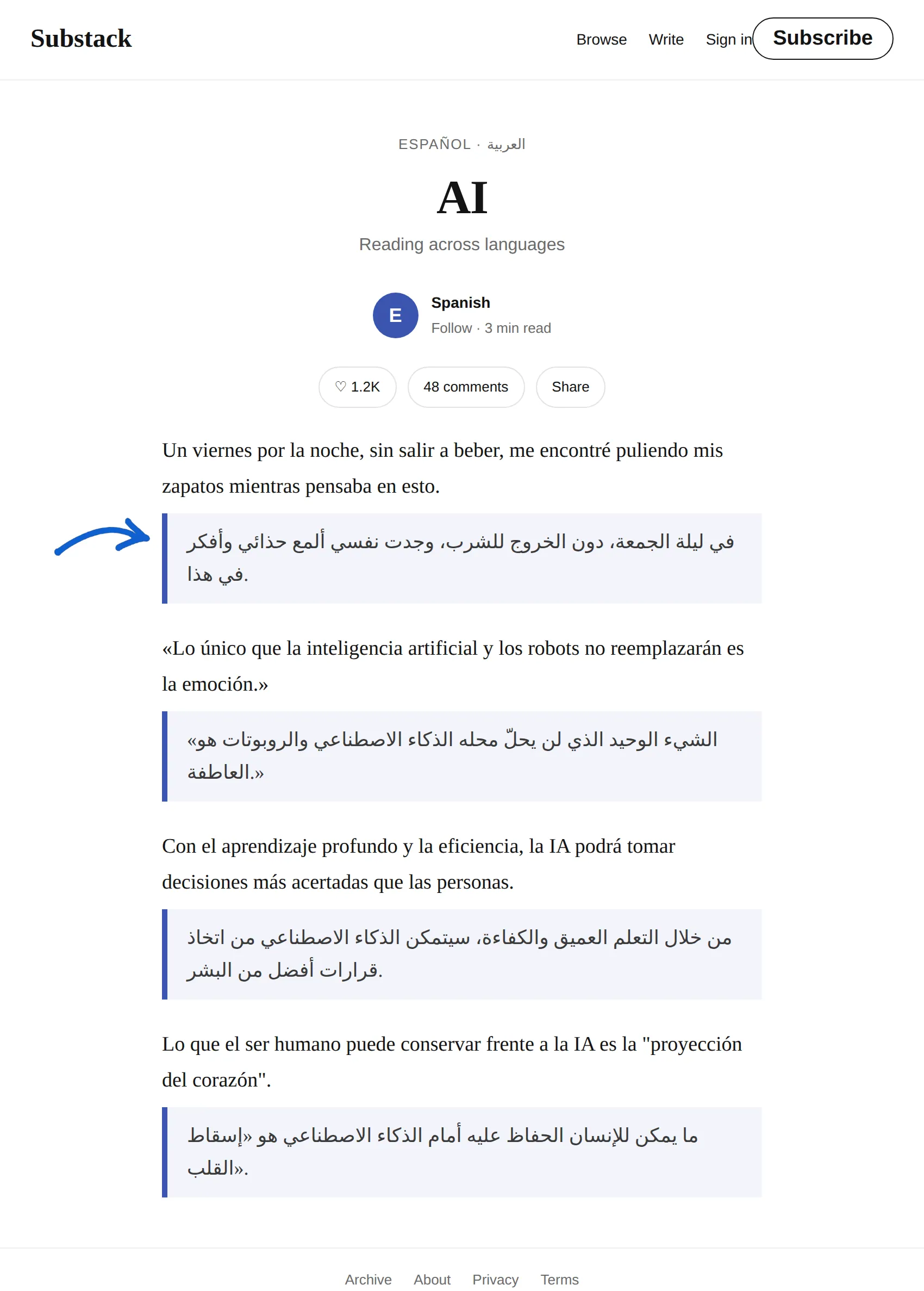Spanish newsletter translated to Arabic with BothLang