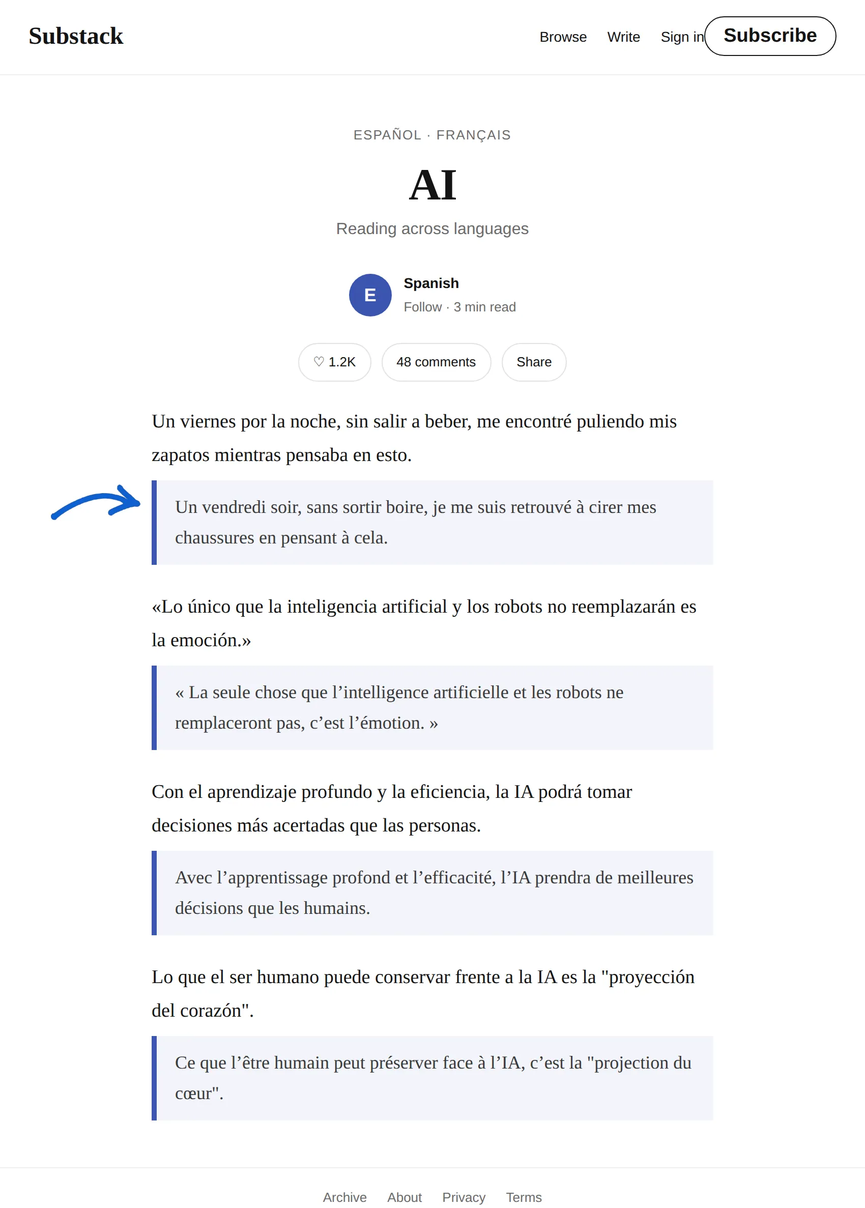 Spanish newsletter translated to French with BothLang