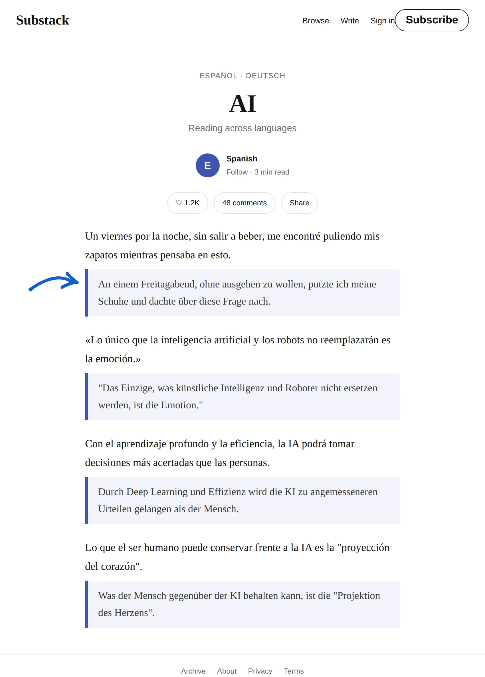 Spanish newsletter translated to German with BothLang