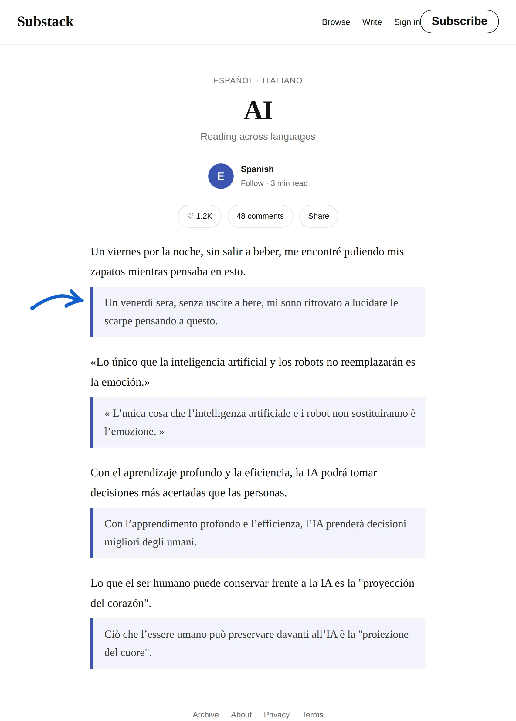 Spanish newsletter translated to Italian with BothLang