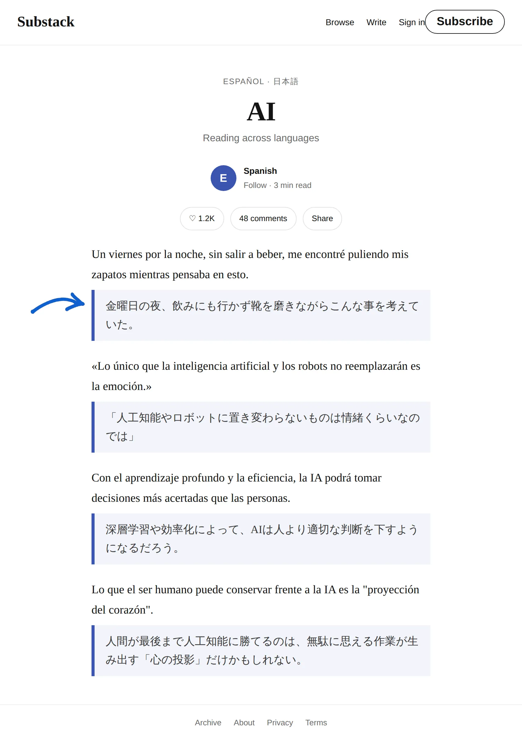 Spanish newsletter translated to Japanese with BothLang