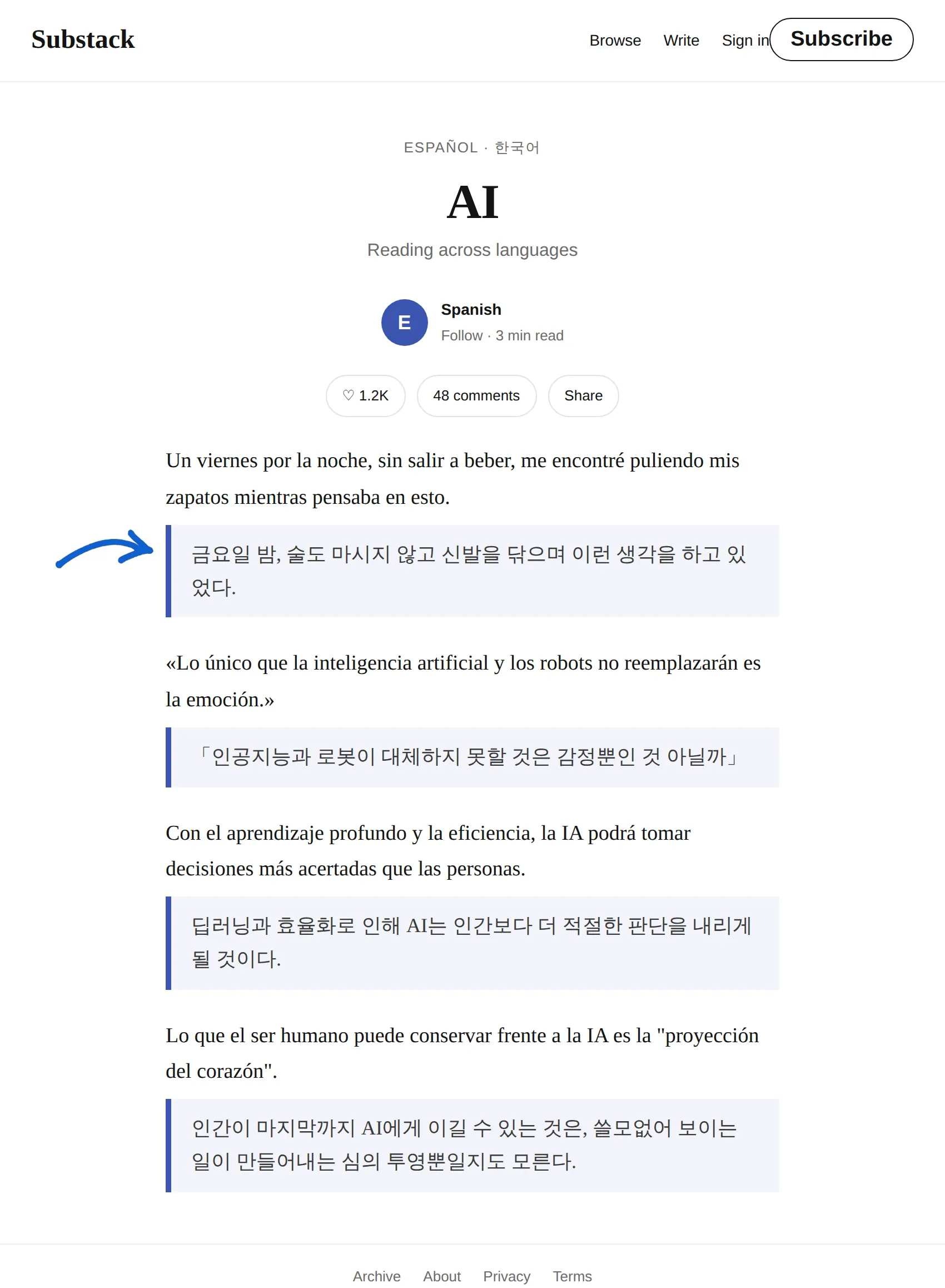 Spanish newsletter translated to Korean with BothLang