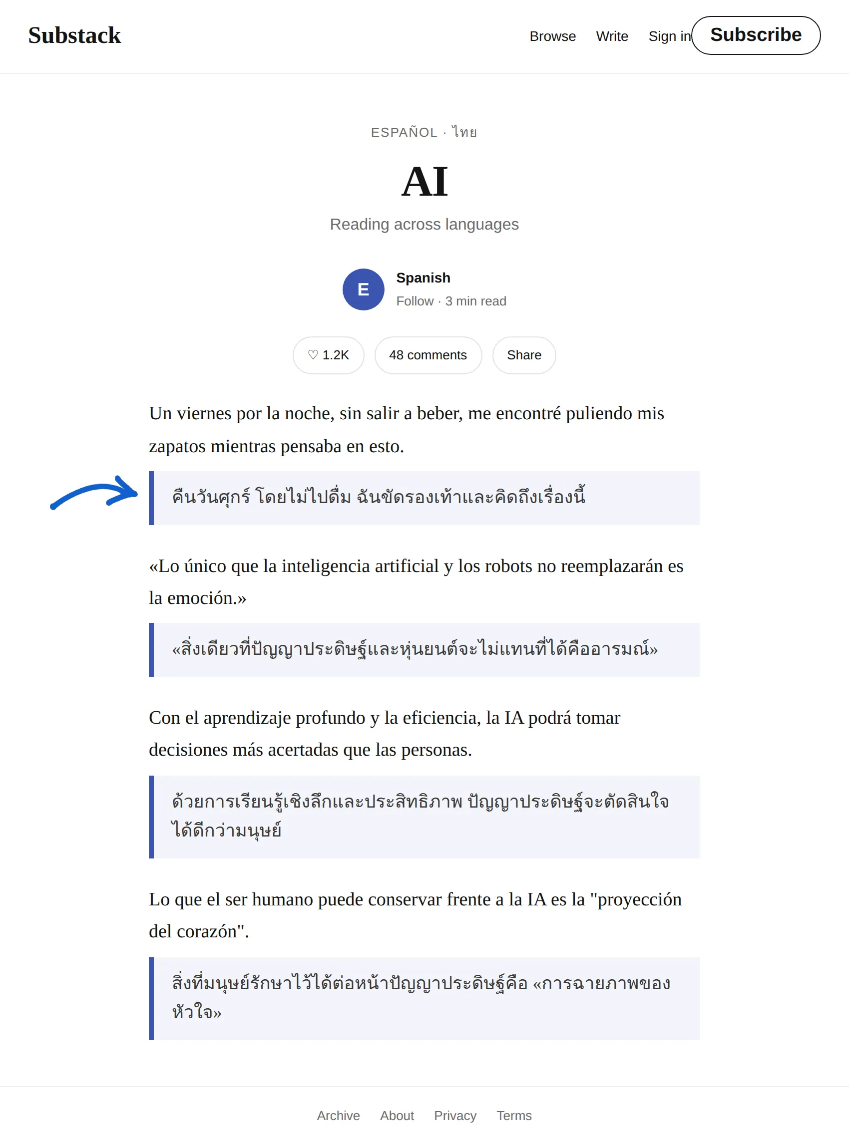 Spanish newsletter translated to Thai with BothLang