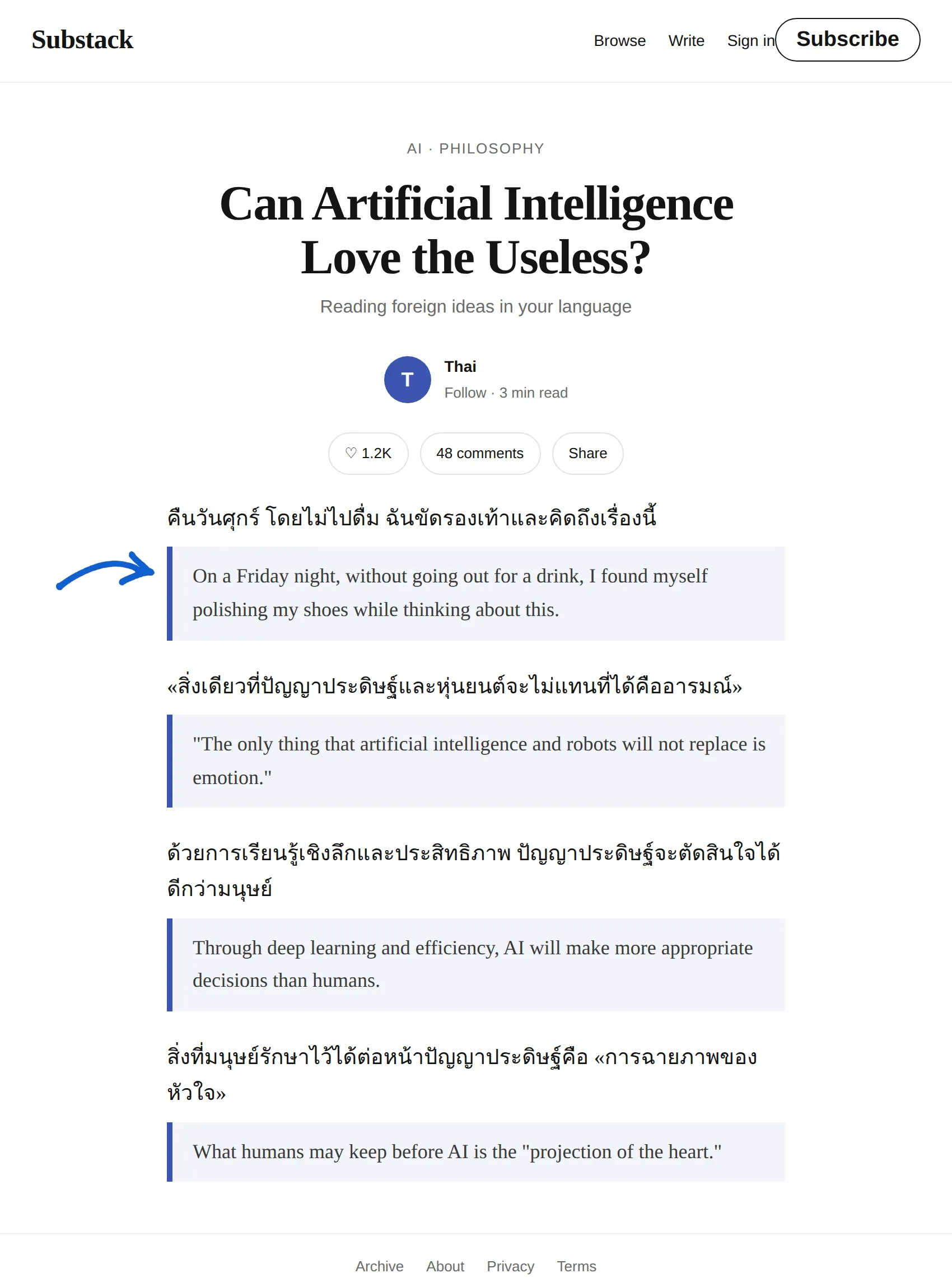 Thai Substack translated to English with BothLang