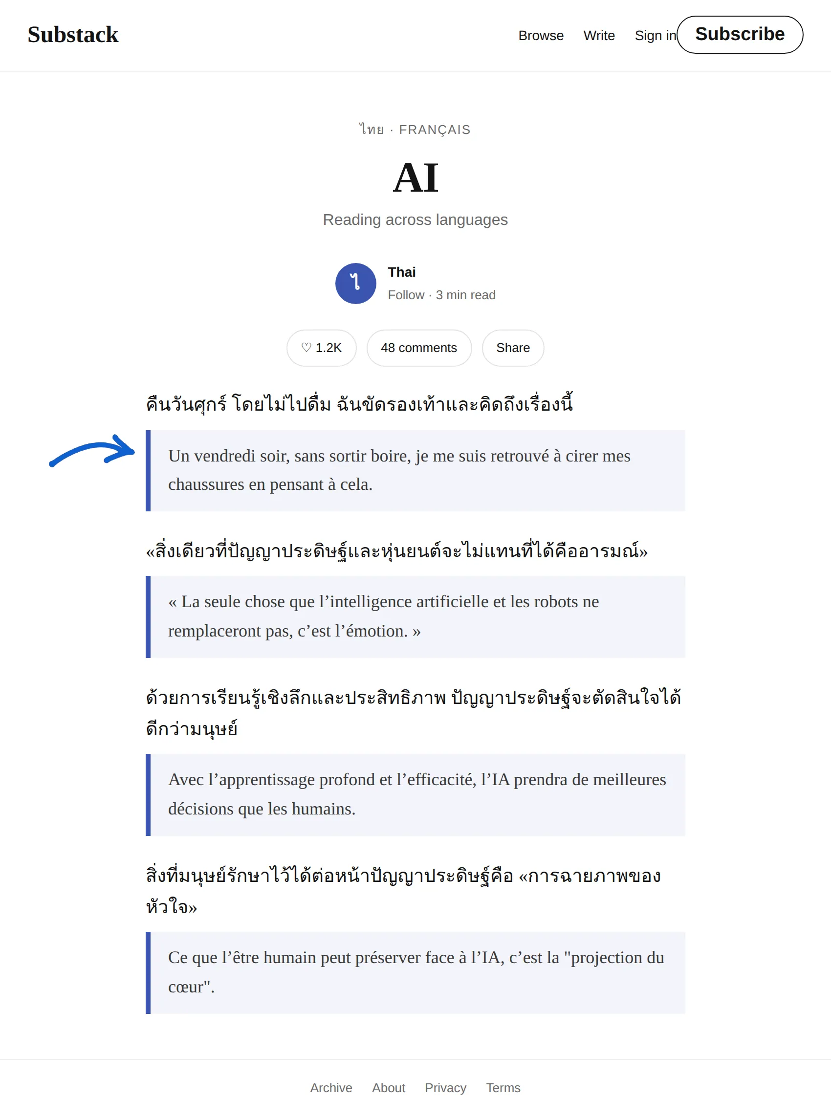 Thai newsletter translated to French with BothLang