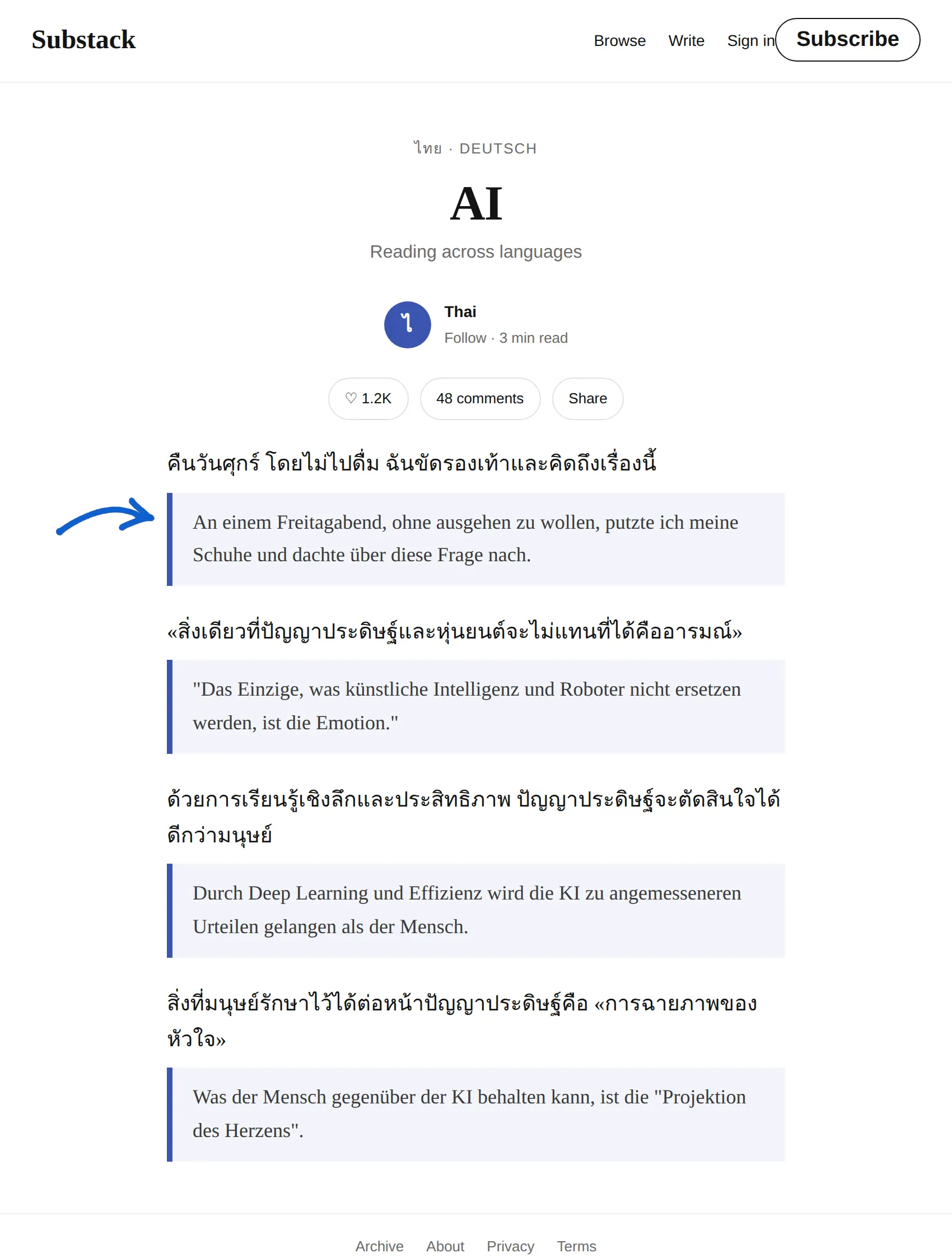 Thai newsletter translated to German with BothLang
