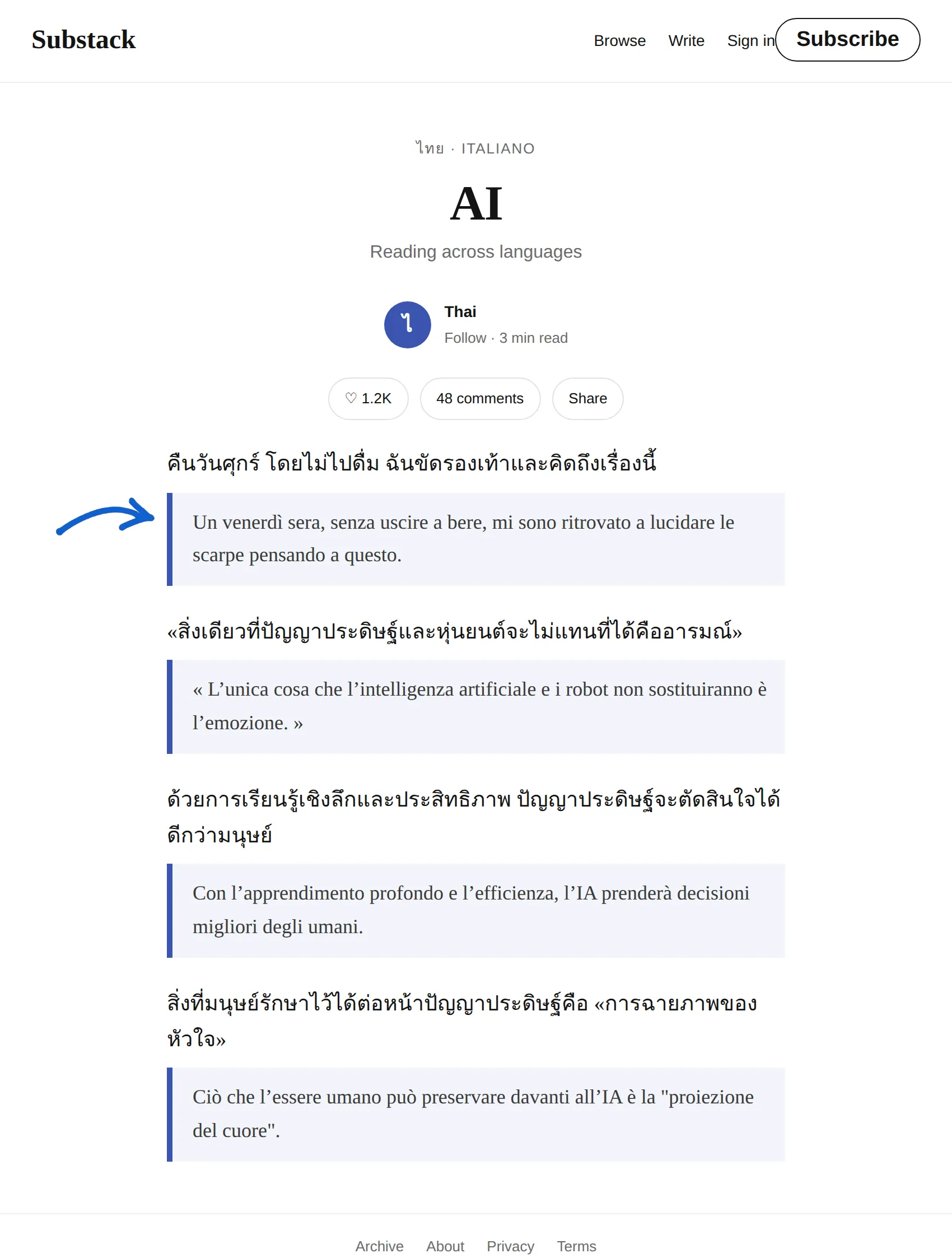 Thai newsletter translated to Italian with BothLang