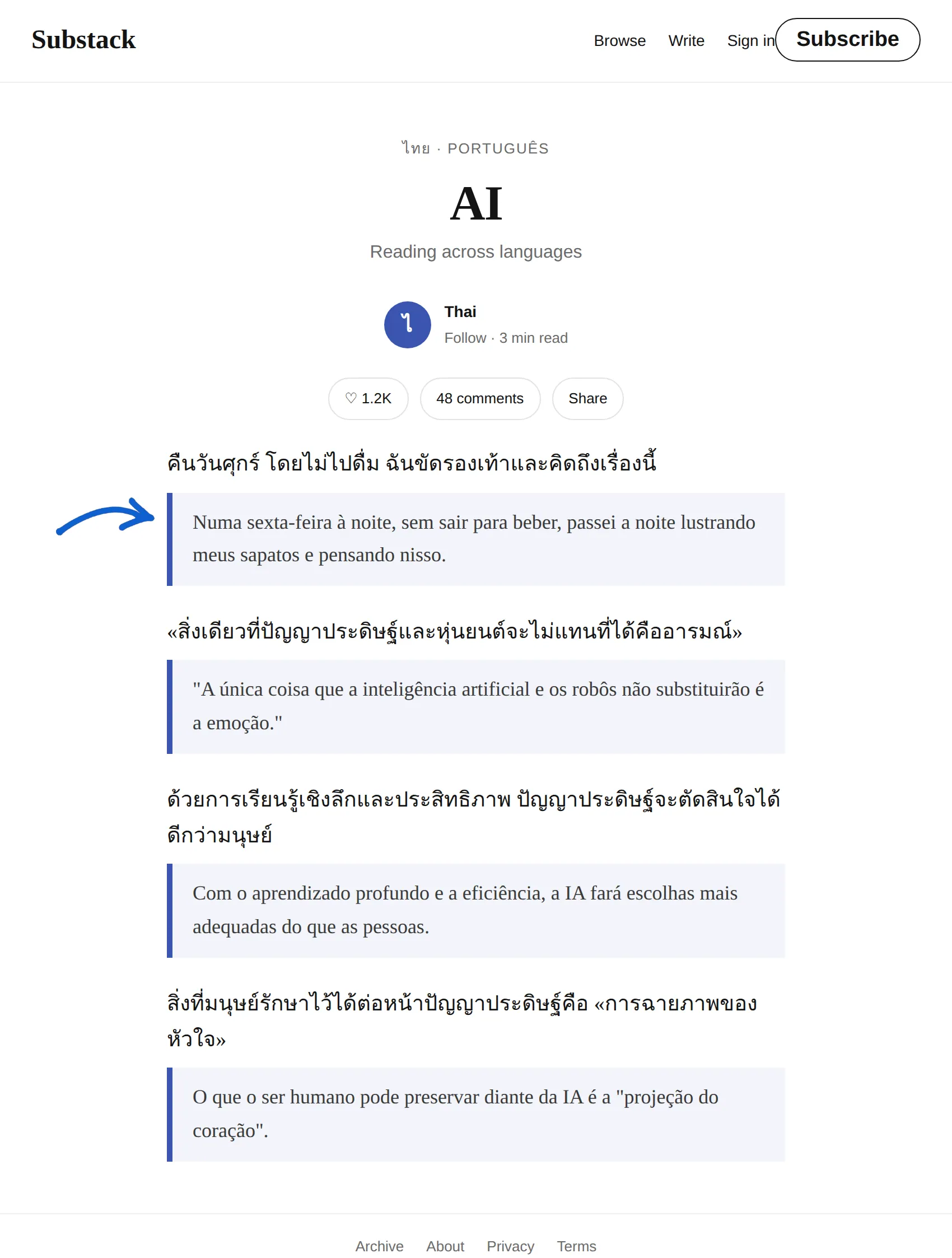Thai newsletter translated to Portuguese with BothLang