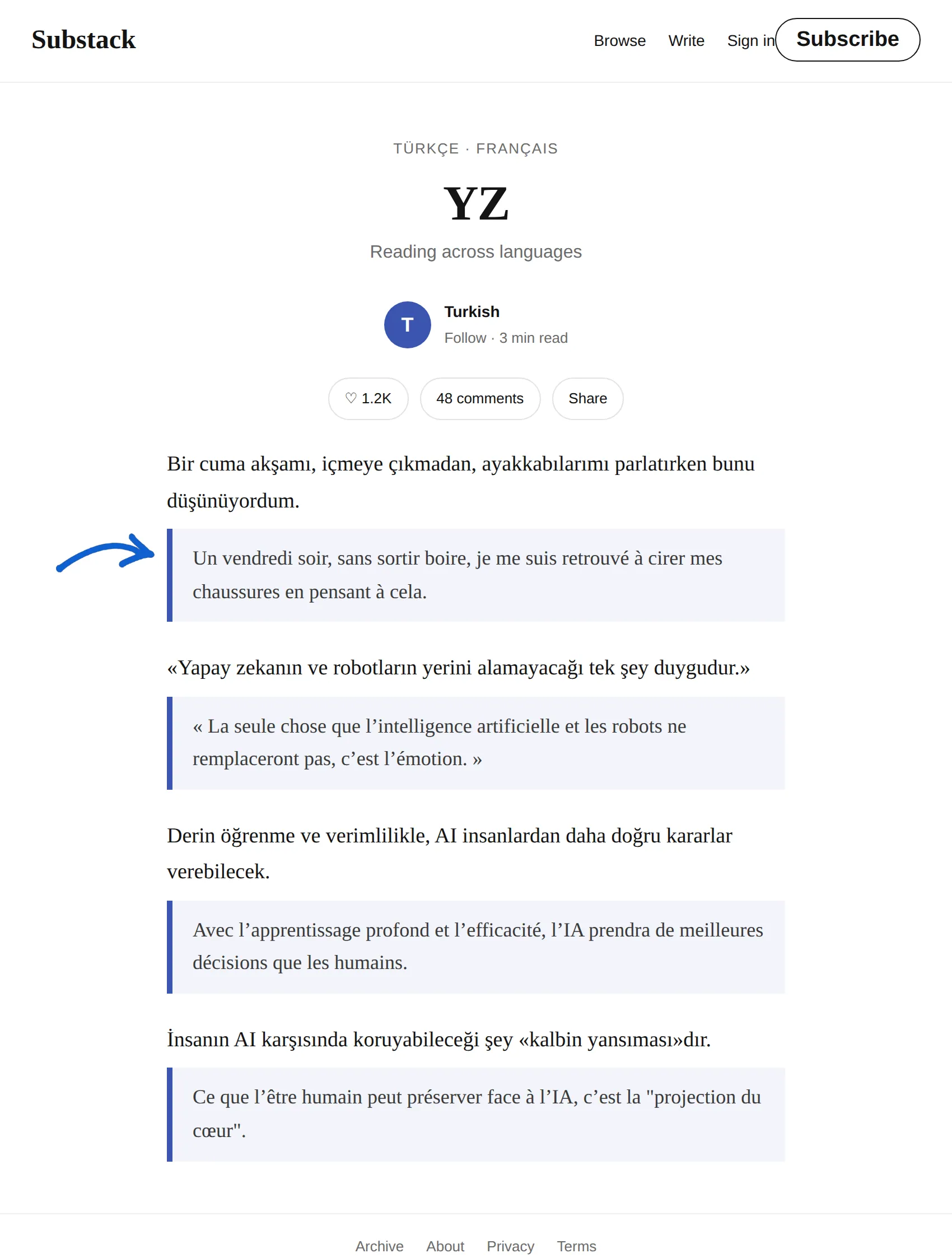 Turkish newsletter translated to French with BothLang