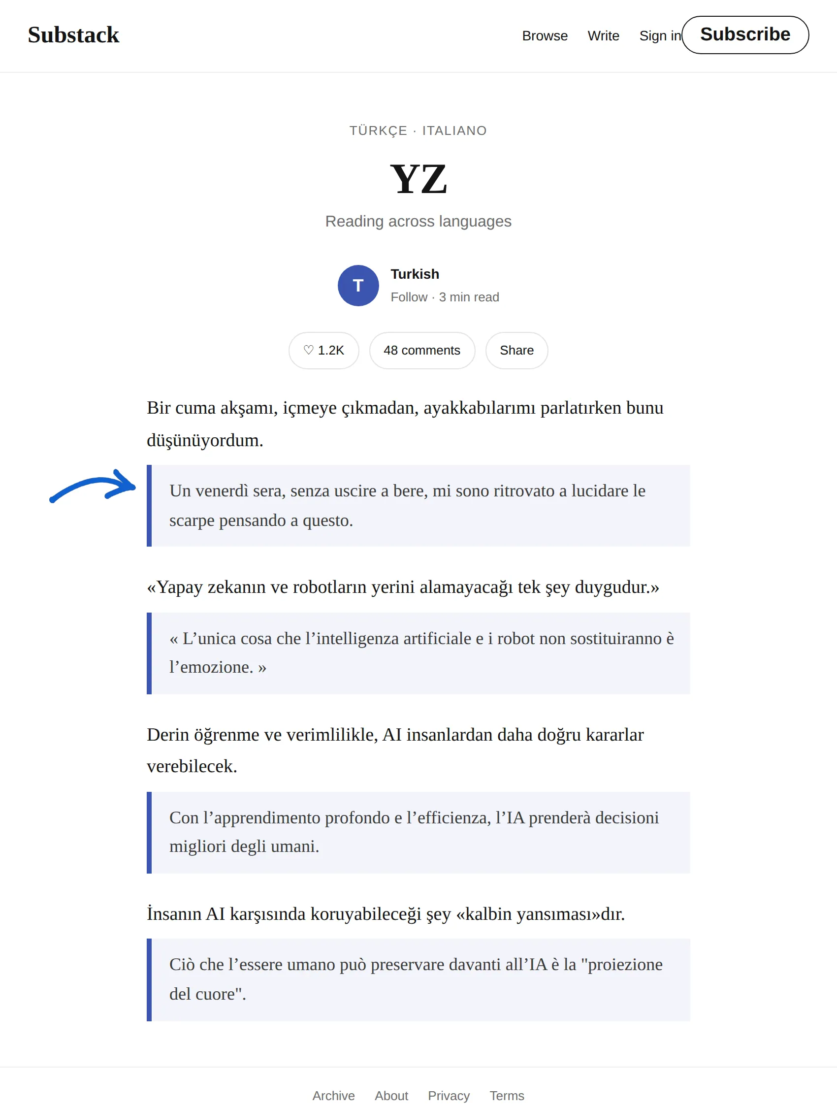 Turkish newsletter translated to Italian with BothLang