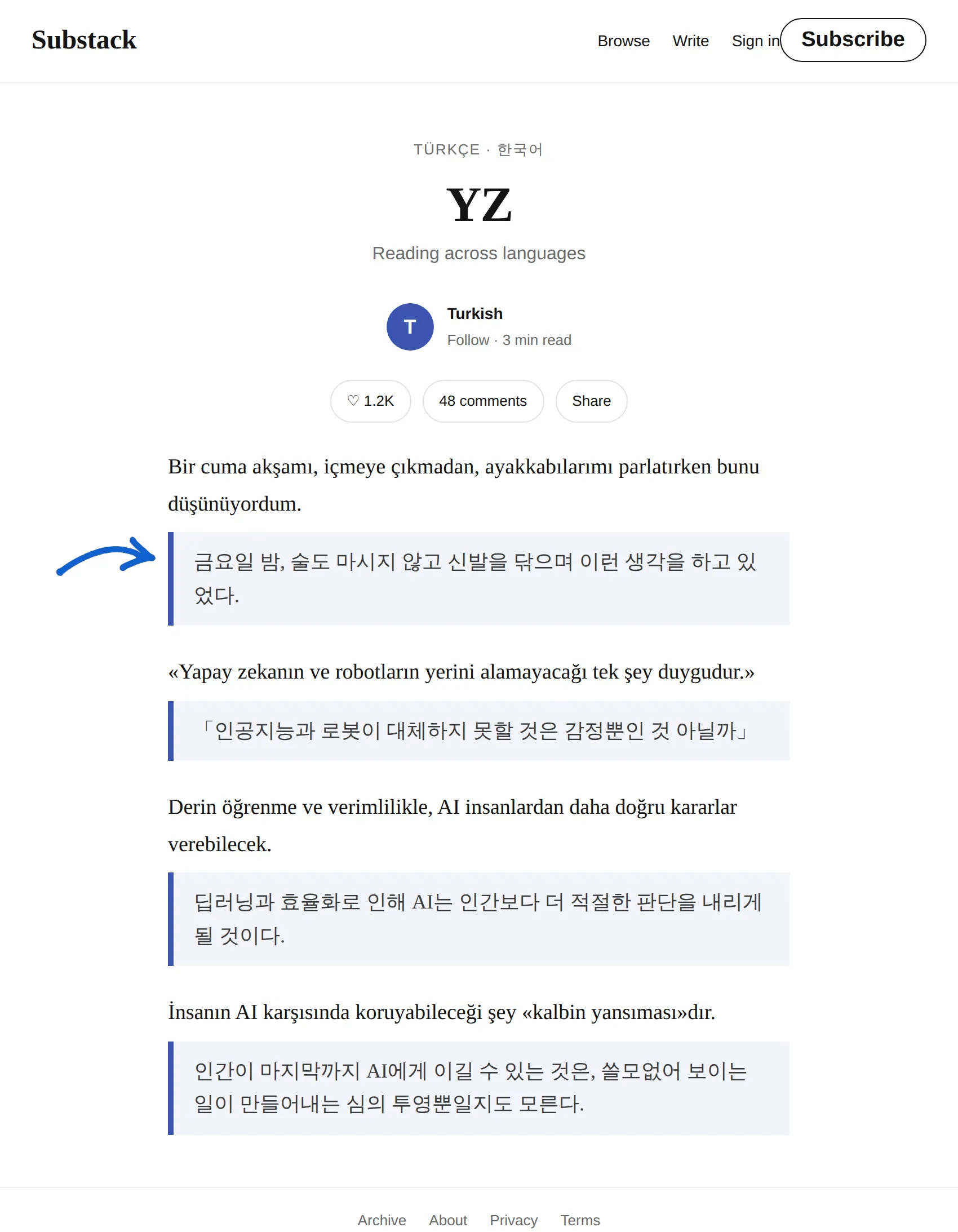 Turkish newsletter translated to Korean with BothLang