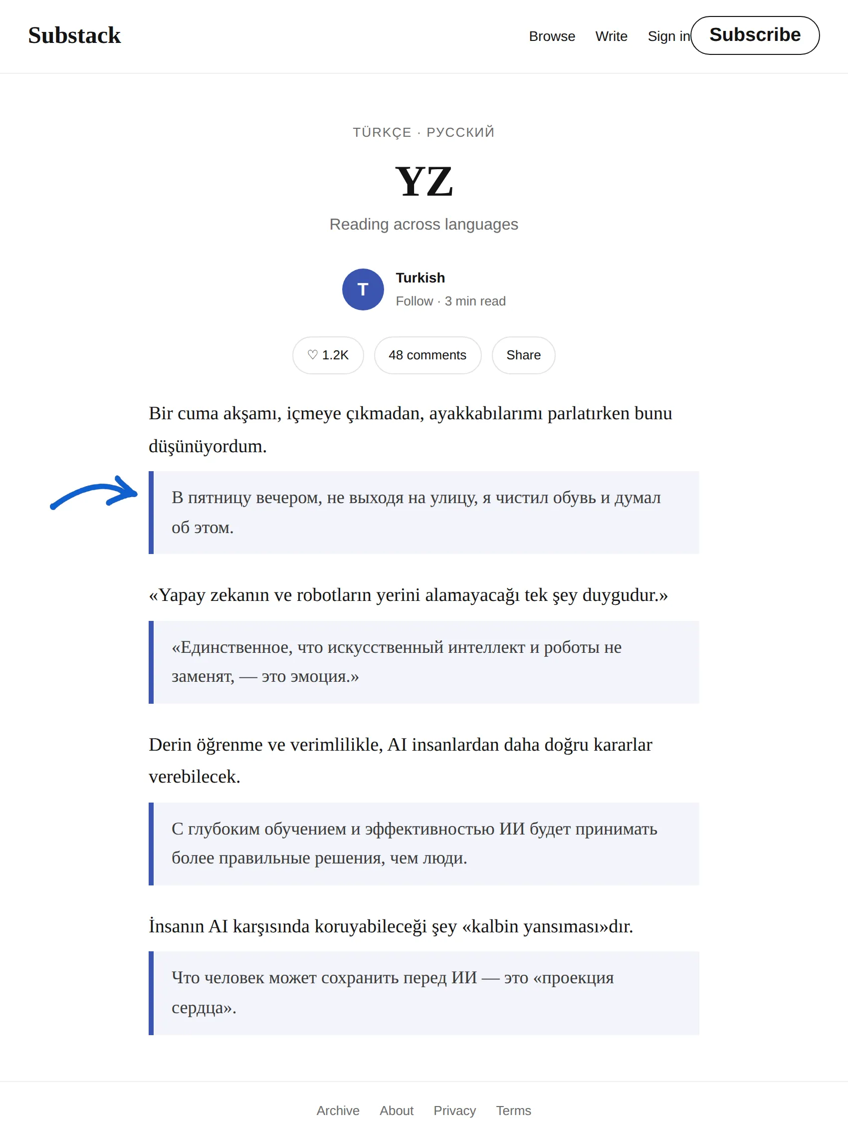 Turkish newsletter translated to Russian with BothLang