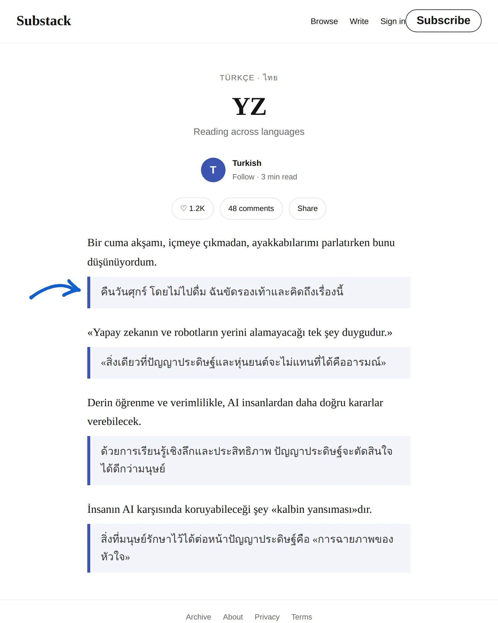 Turkish newsletter translated to Thai with BothLang