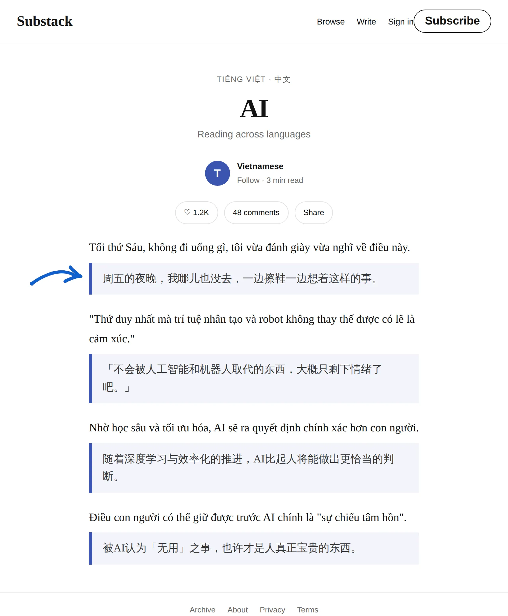 Vietnamese newsletter translated to Chinese with BothLang