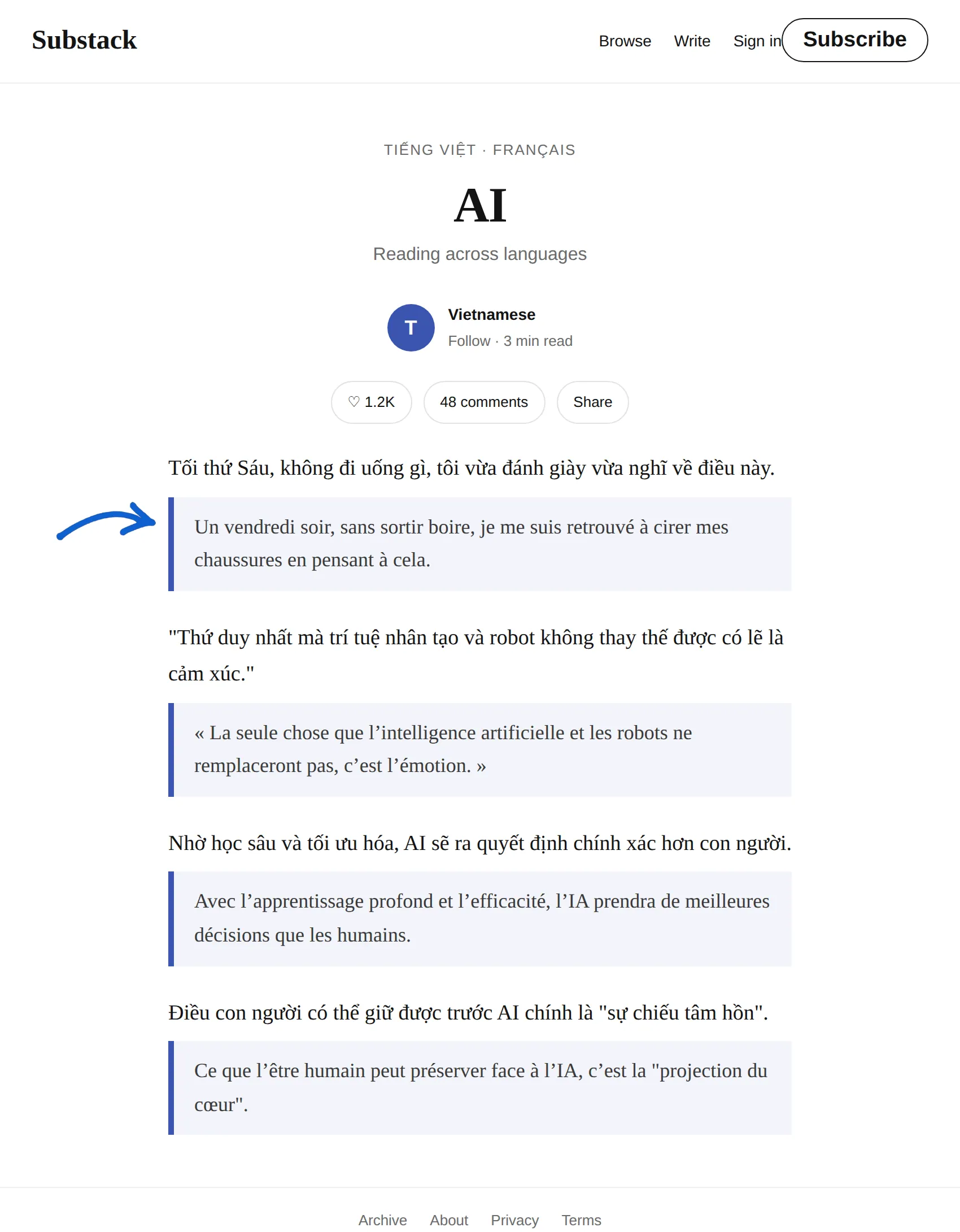 Vietnamese newsletter translated to French with BothLang