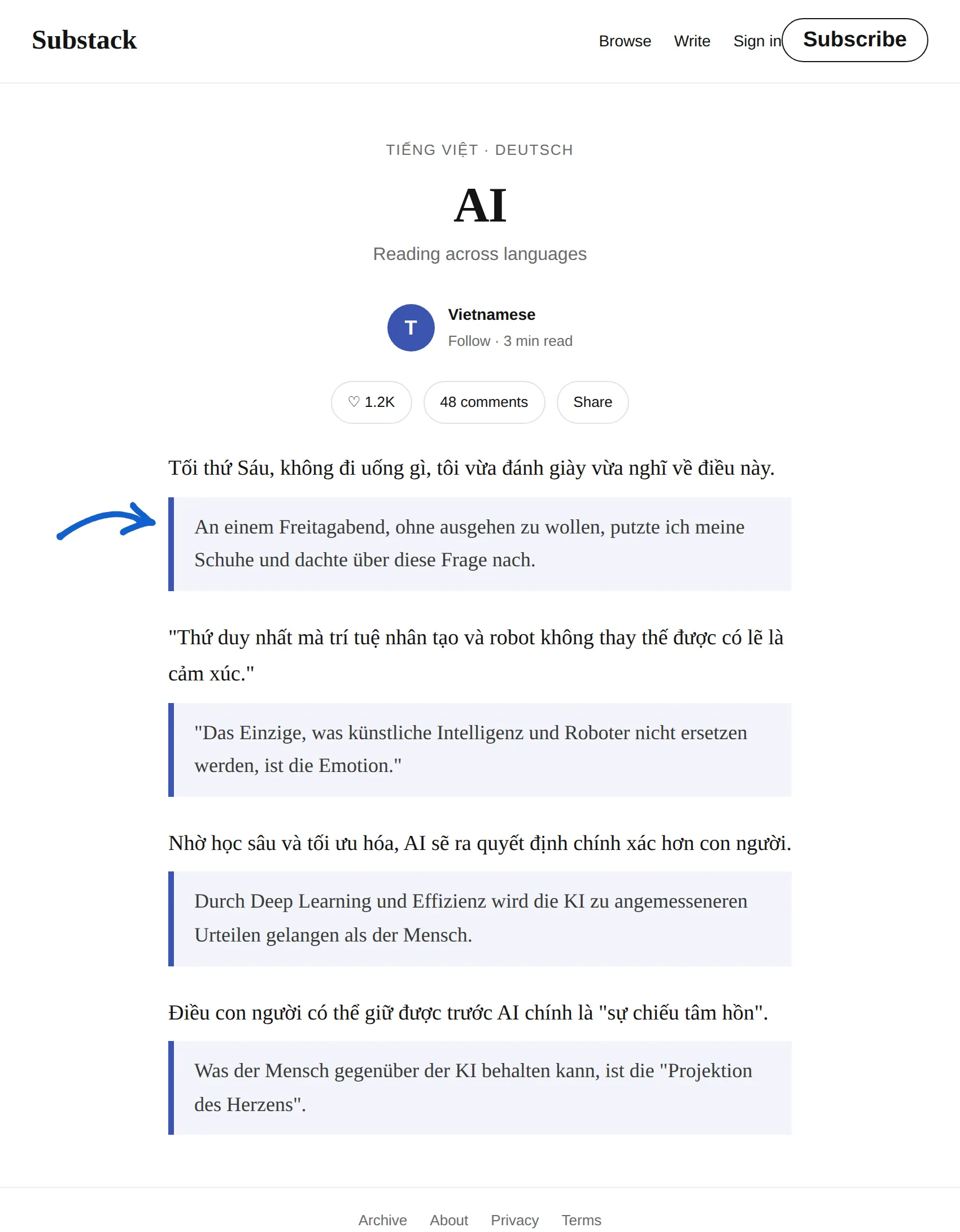 Vietnamese newsletter translated to German with BothLang