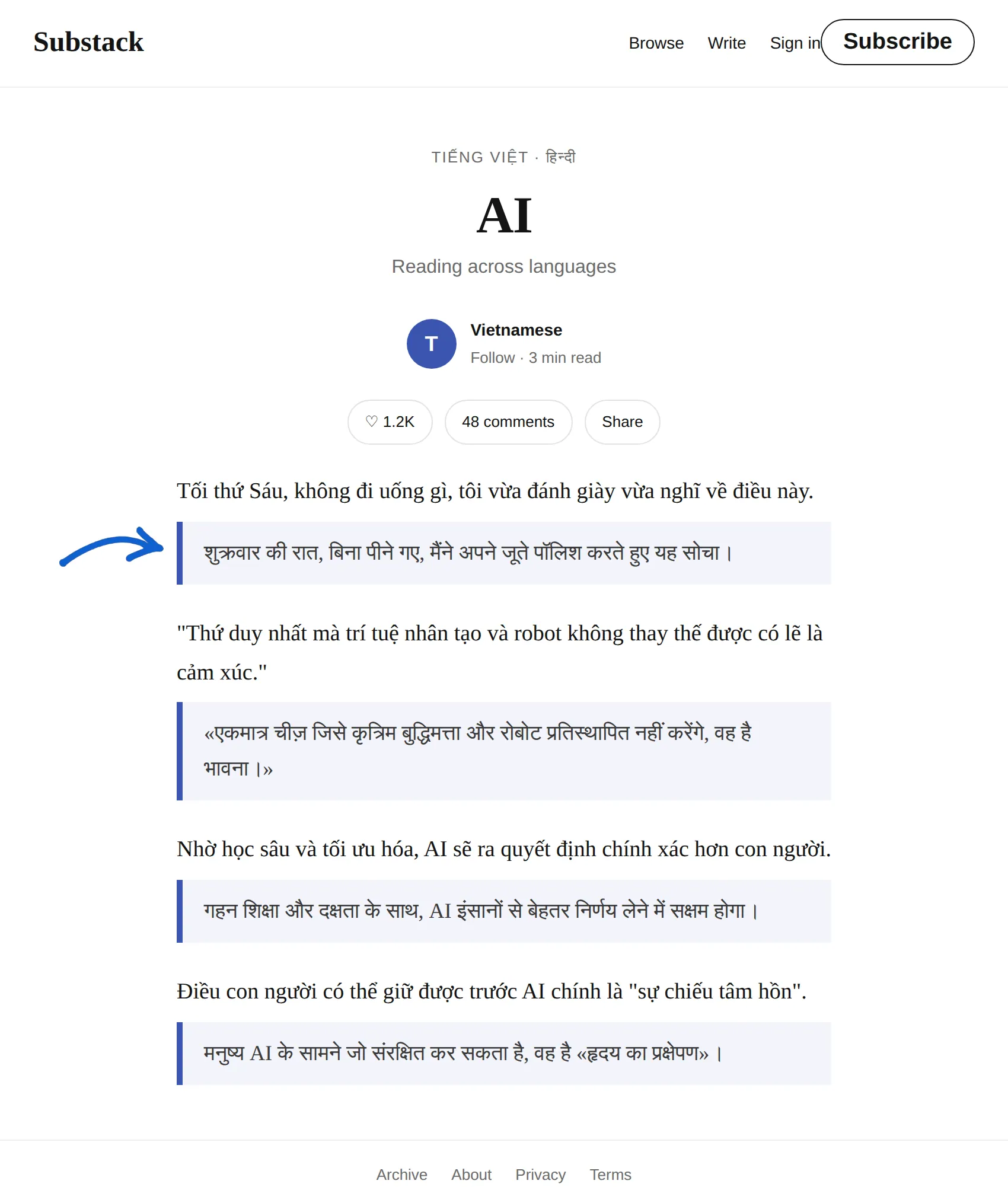 Vietnamese newsletter translated to Hindi with BothLang