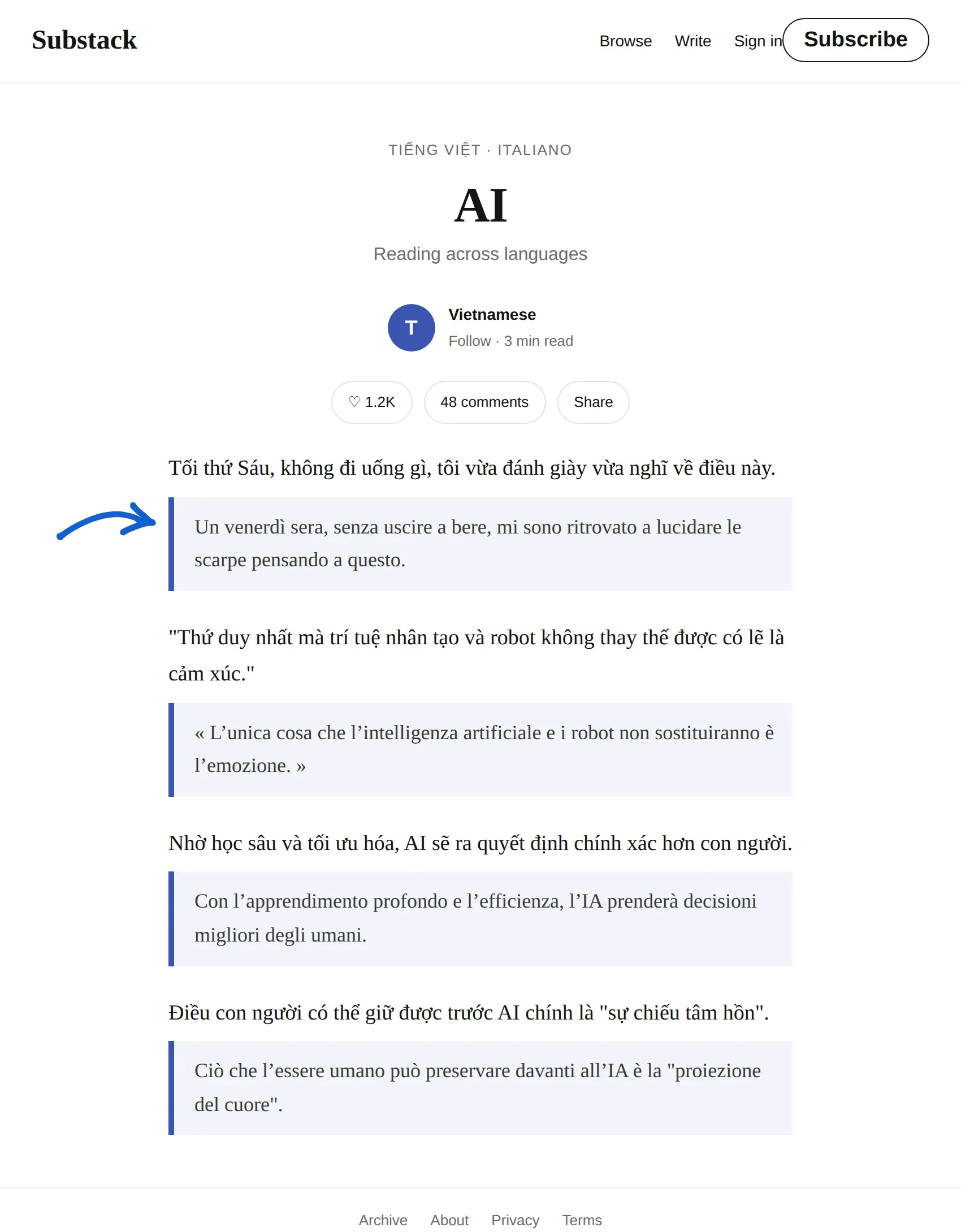 Vietnamese newsletter translated to Italian with BothLang