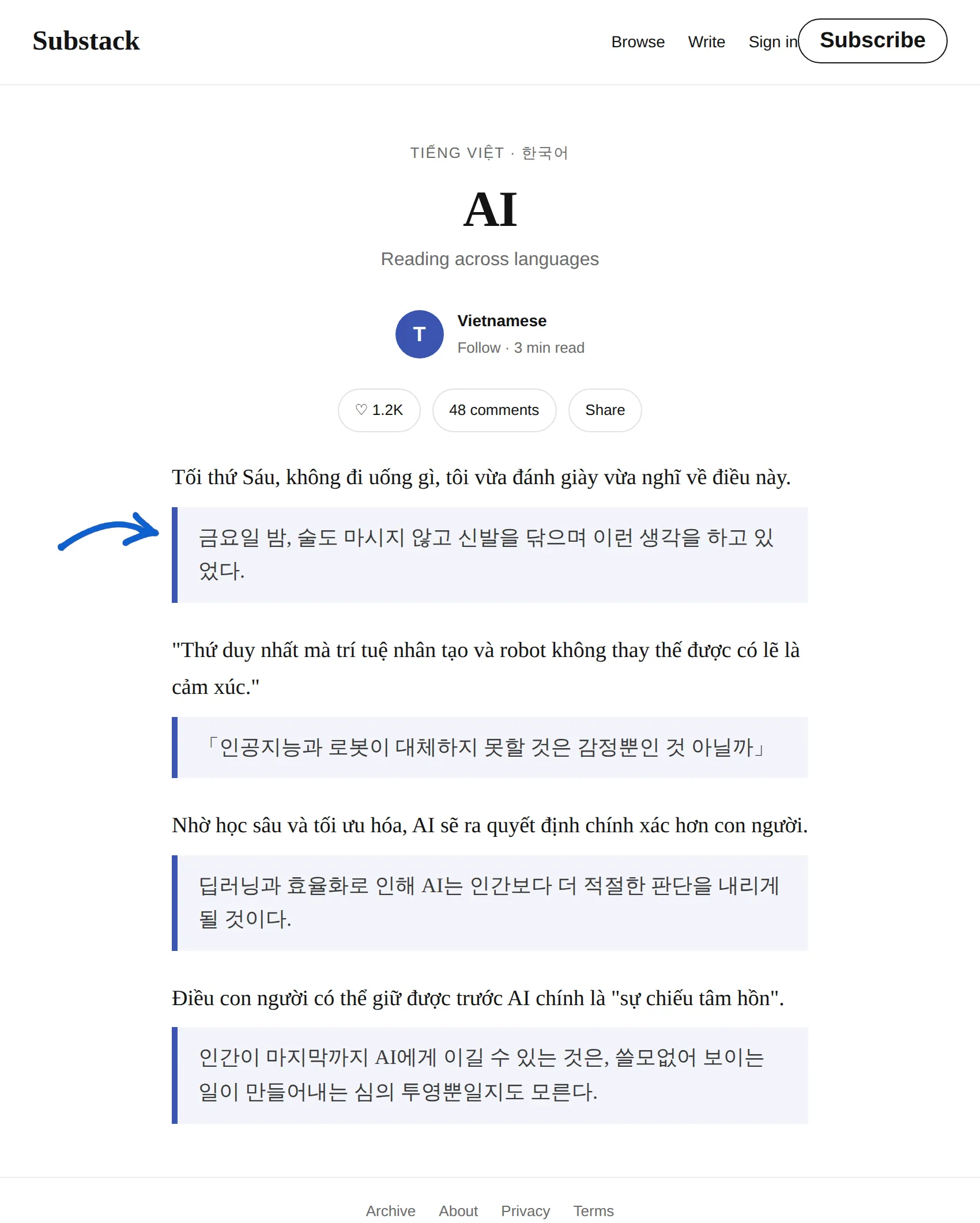 Vietnamese newsletter translated to Korean with BothLang