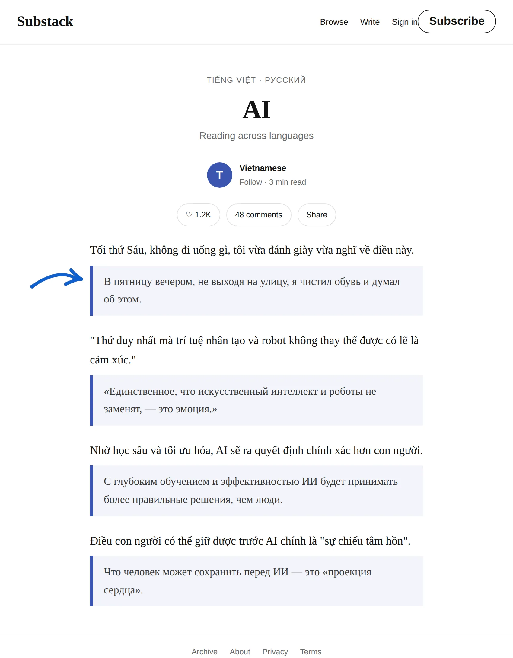 Vietnamese newsletter translated to Russian with BothLang