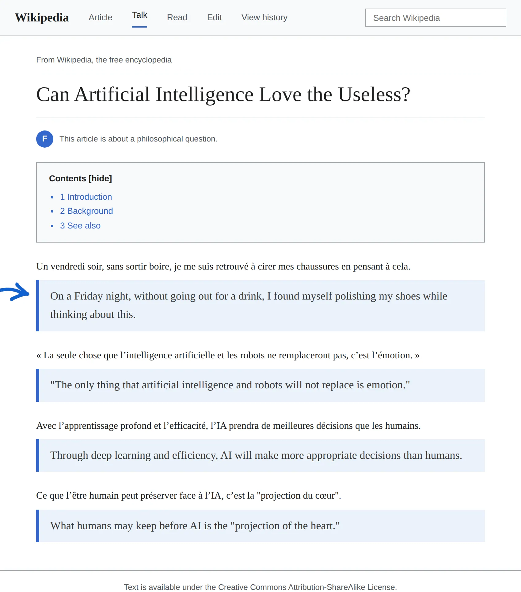 French Wikipedia article translated to English with BothLang