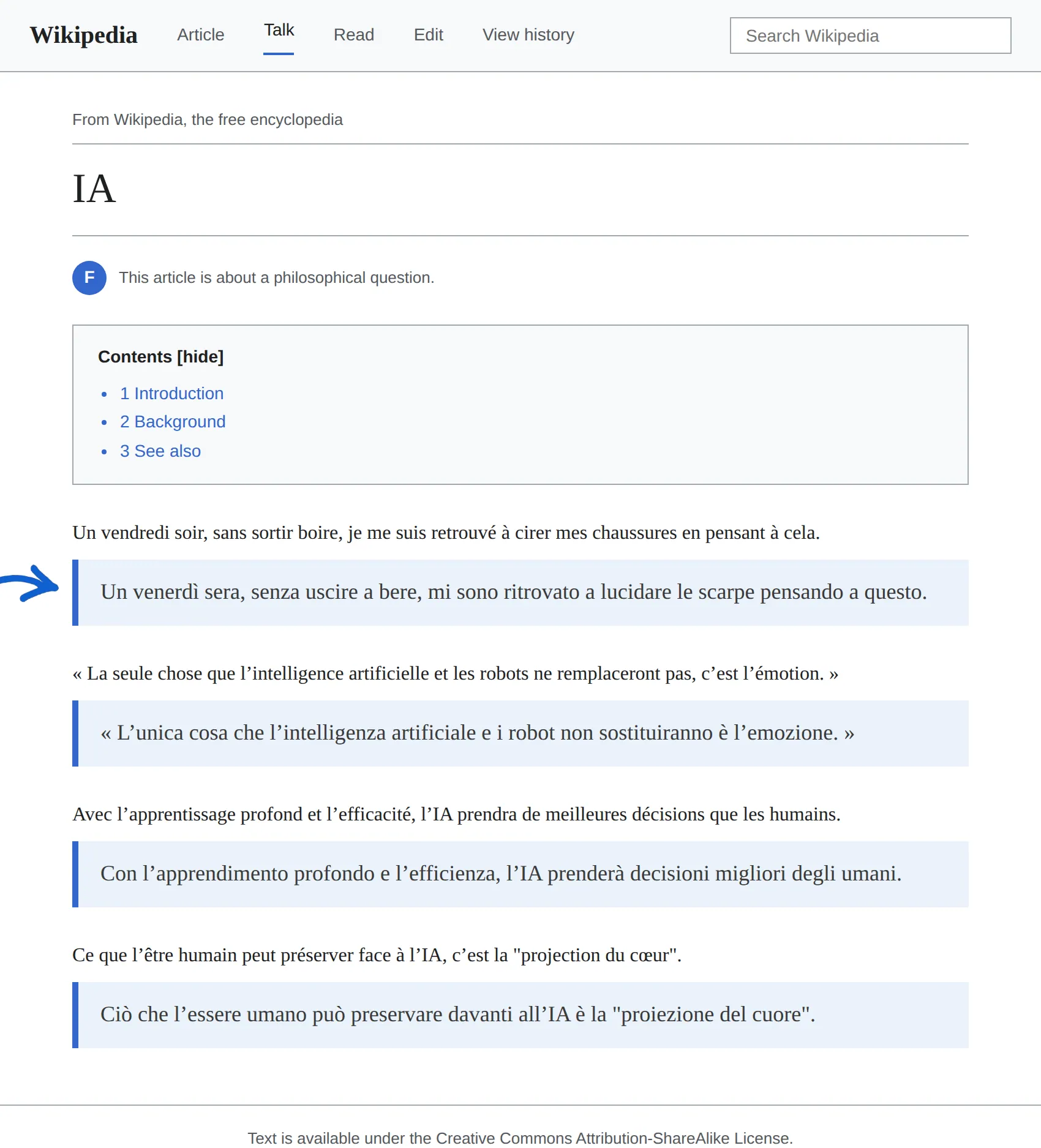 French article translated to Italian with BothLang