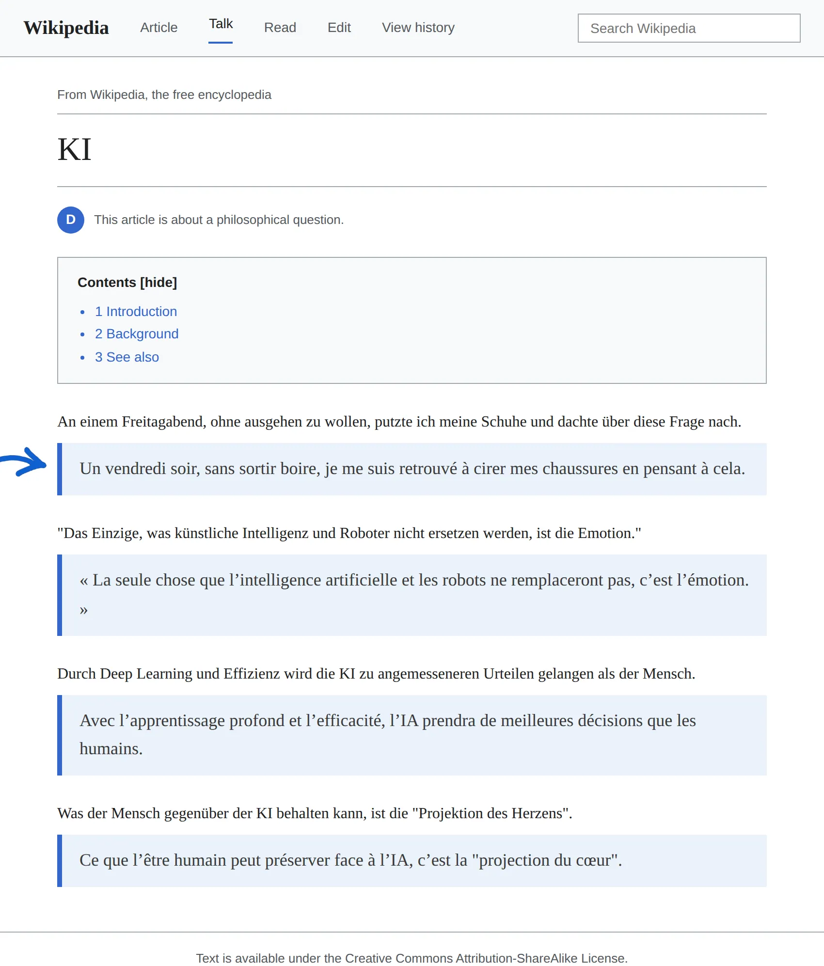 German article translated to French with BothLang