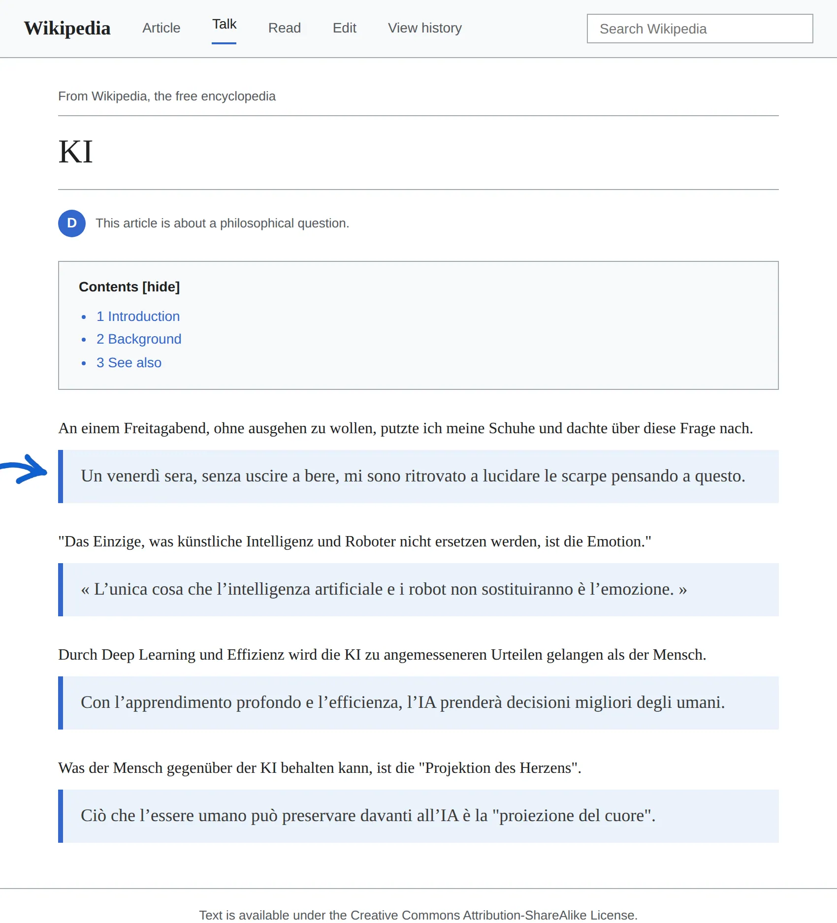 German article translated to Italian with BothLang
