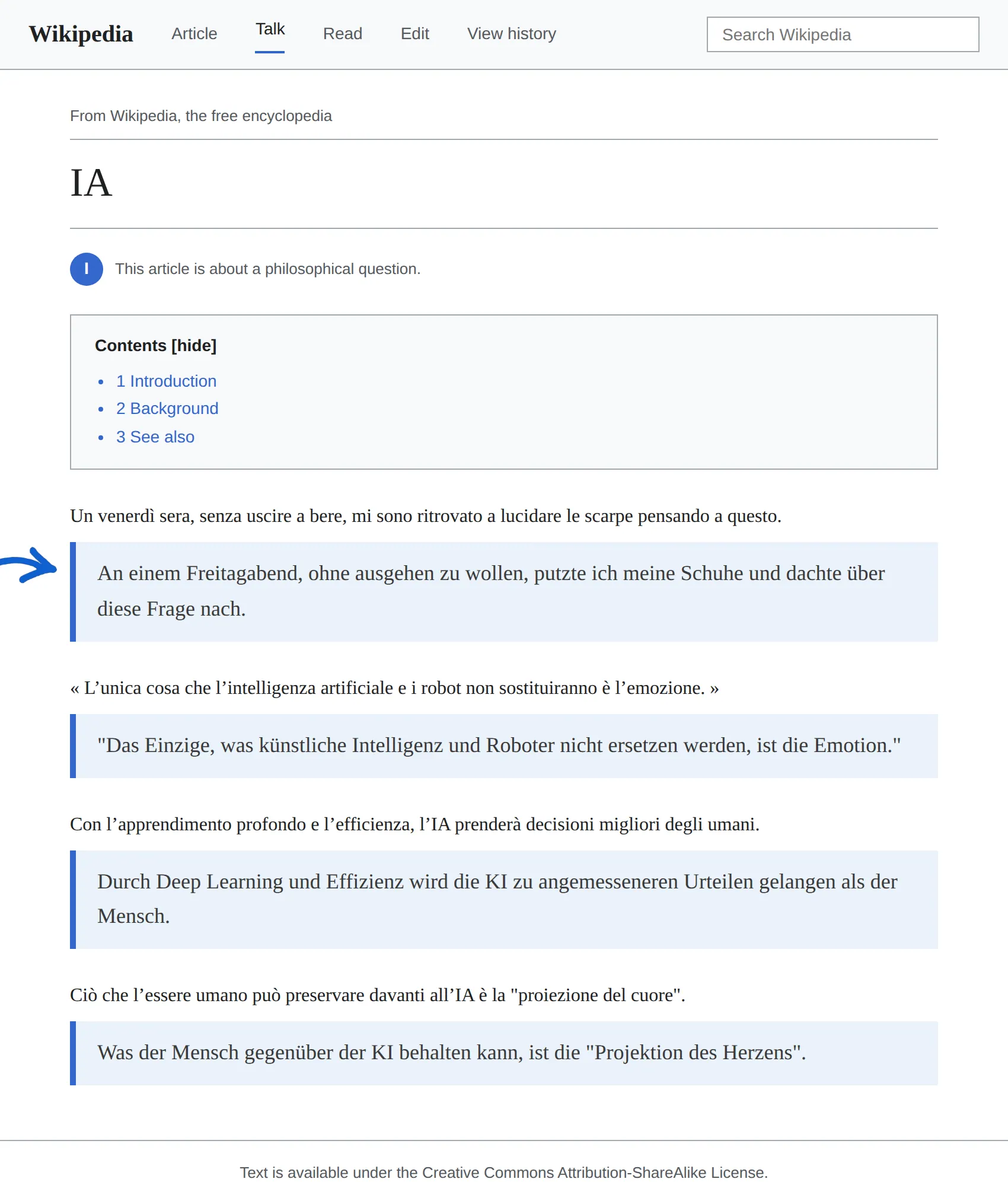 Italian article translated to German with BothLang