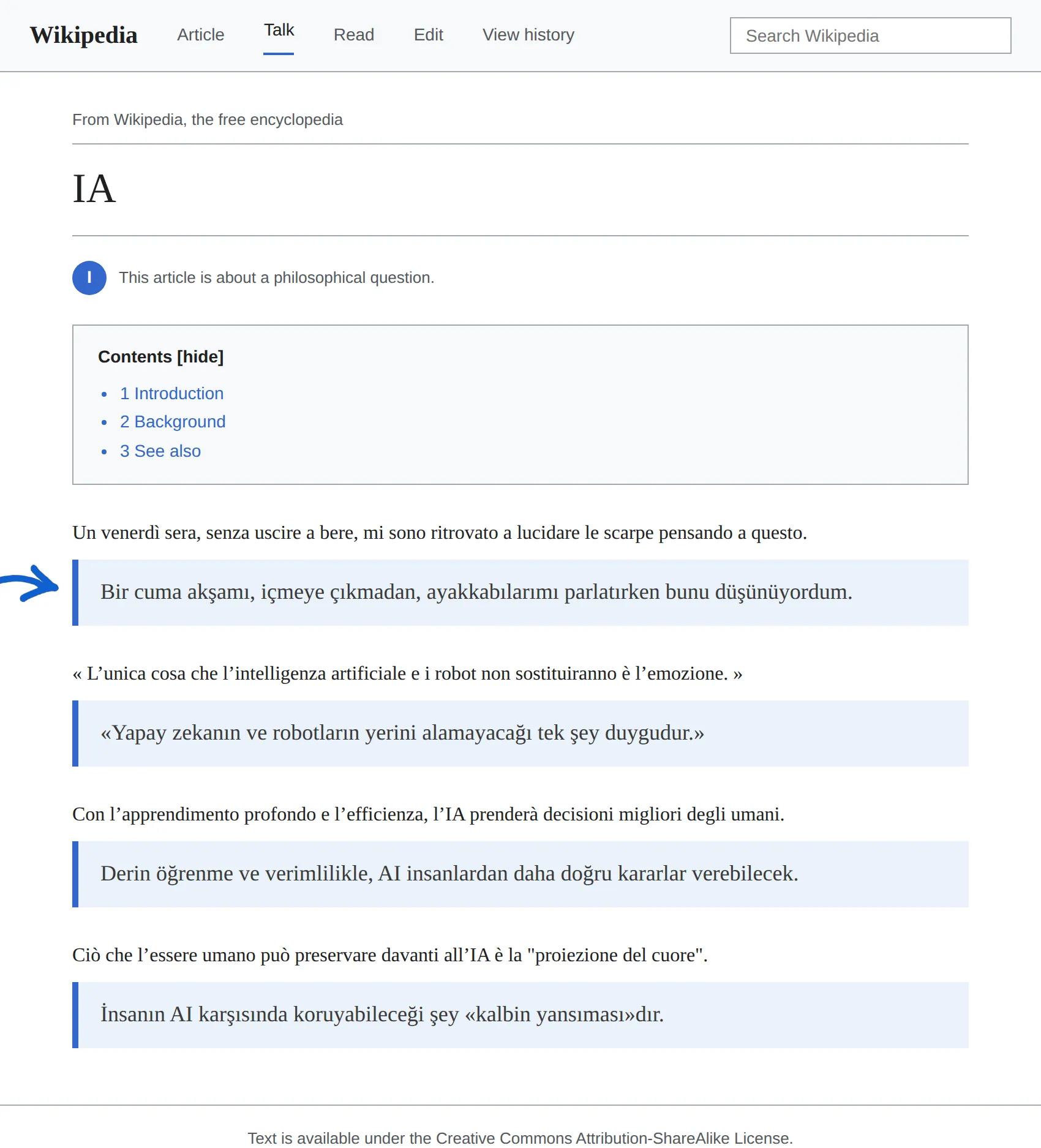 Italian article translated to Turkish with BothLang