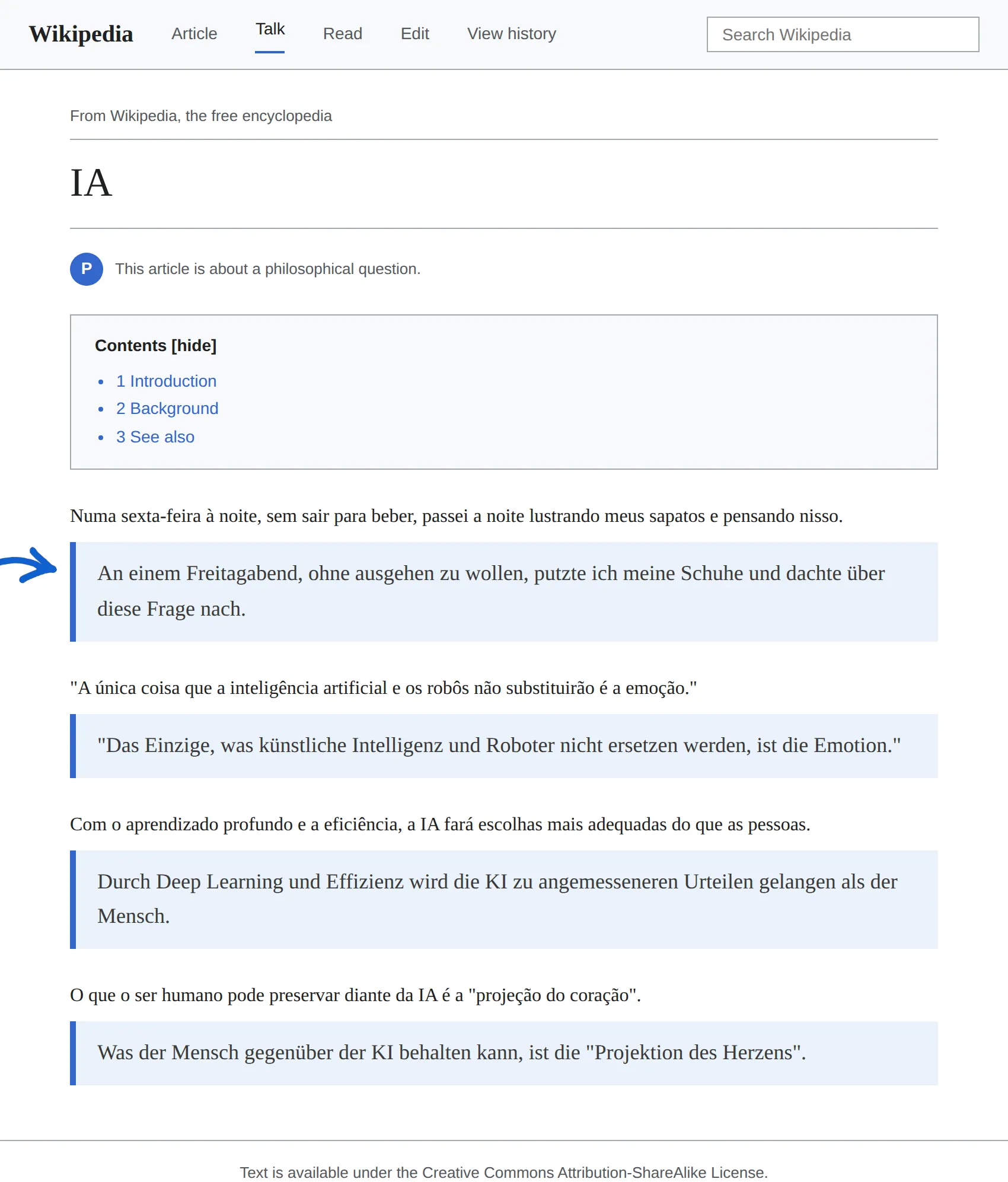 Portuguese article translated to German with BothLang