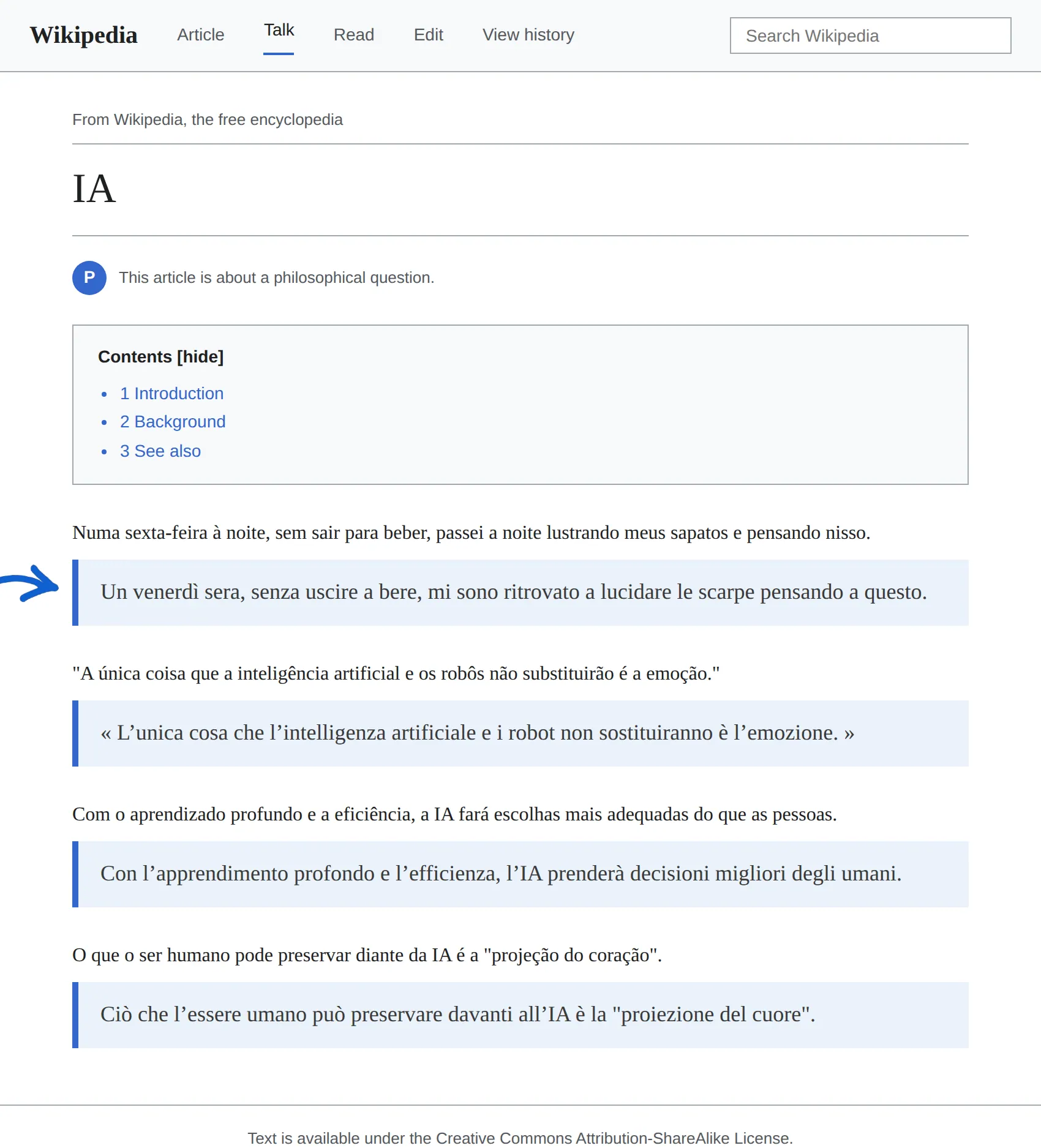 Portuguese article translated to Italian with BothLang