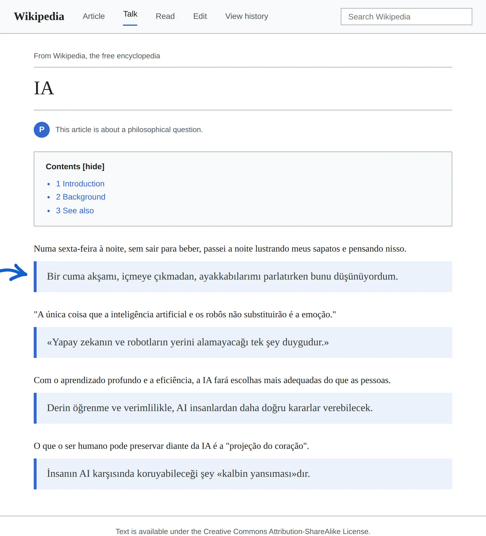 Portuguese article translated to Turkish with BothLang