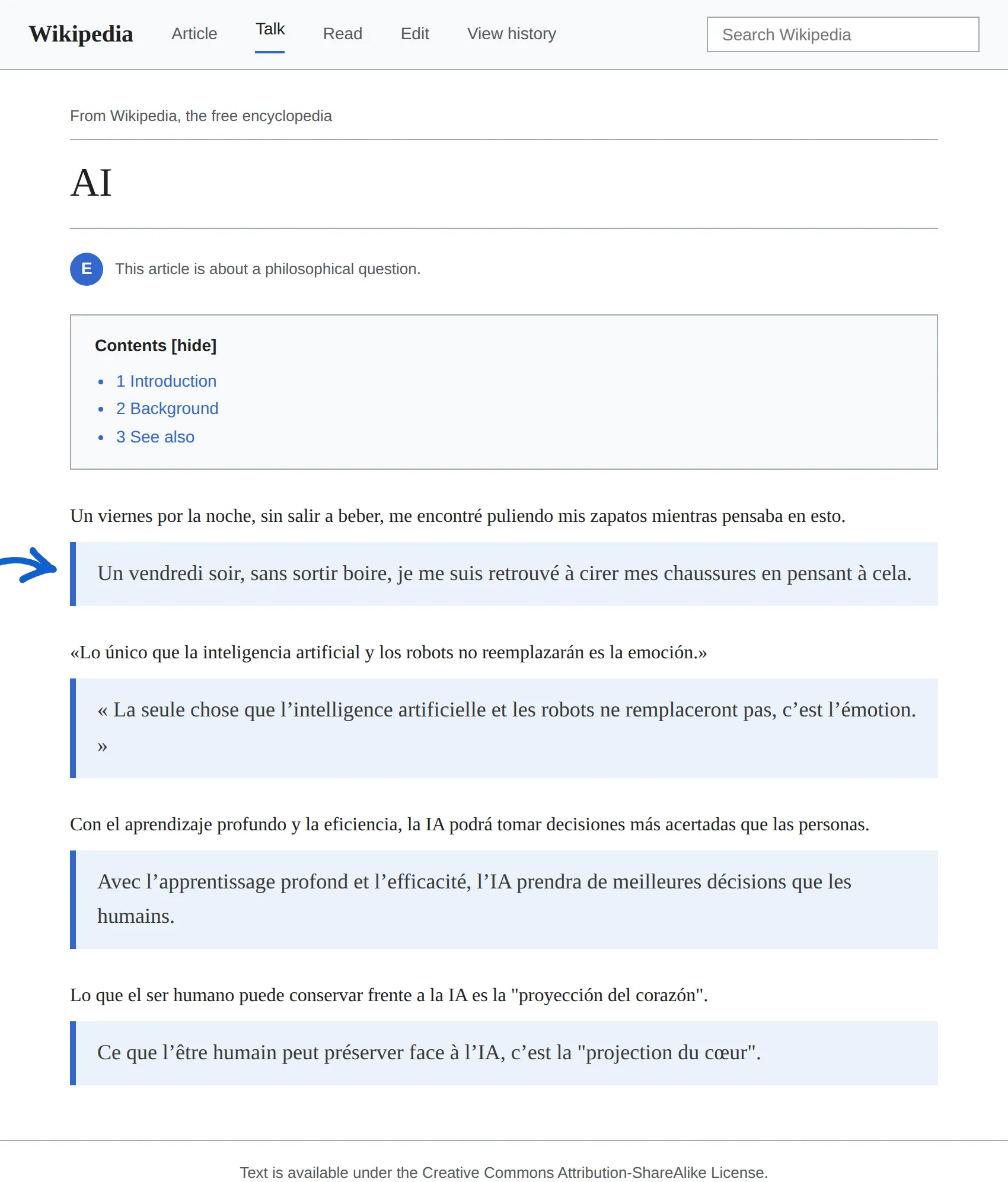 Spanish article translated to French with BothLang