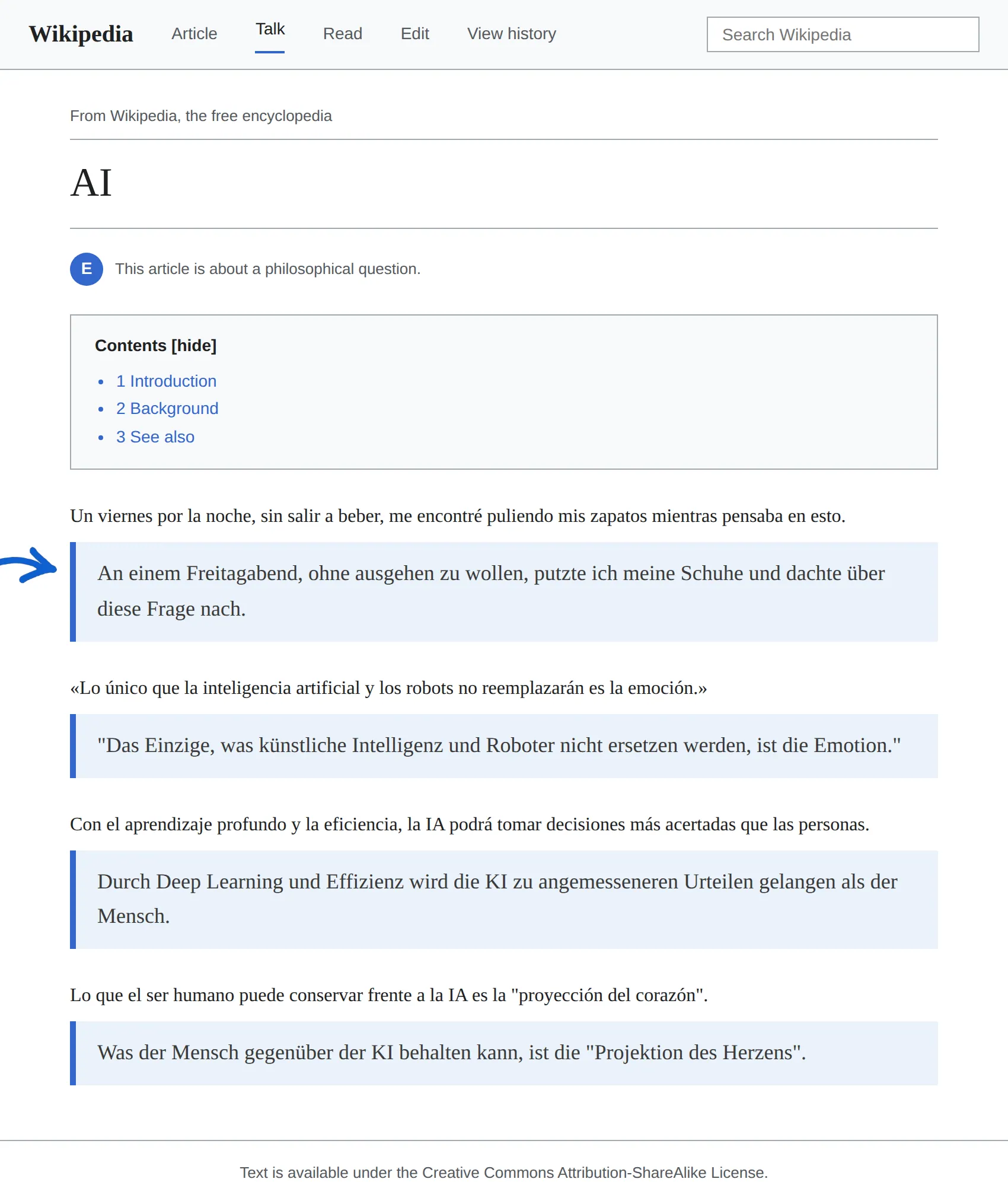 Spanish article translated to German with BothLang