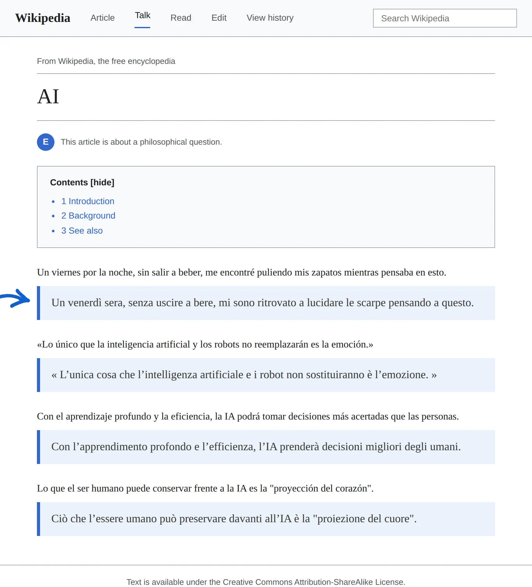 Spanish article translated to Italian with BothLang