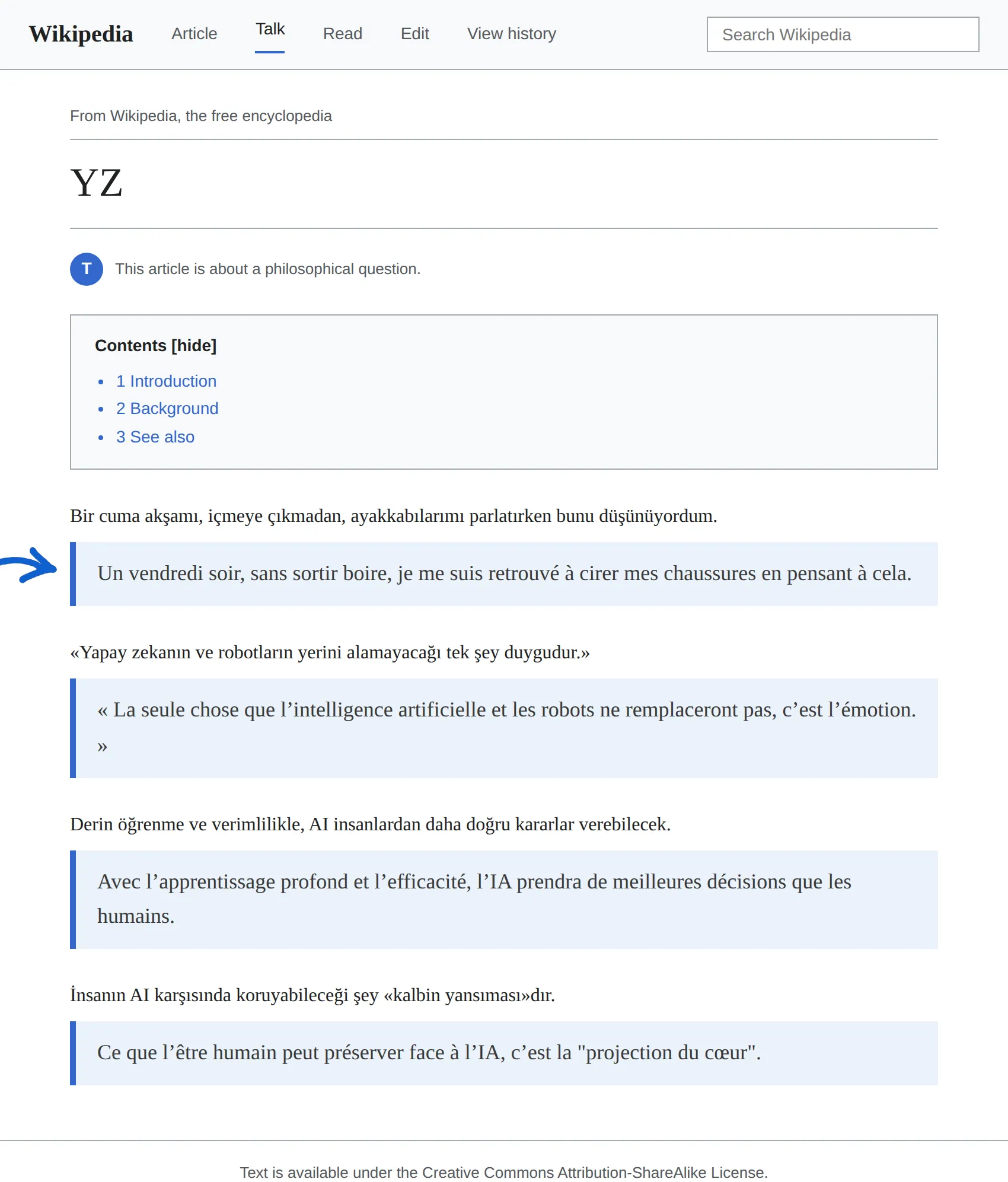 Turkish article translated to French with BothLang